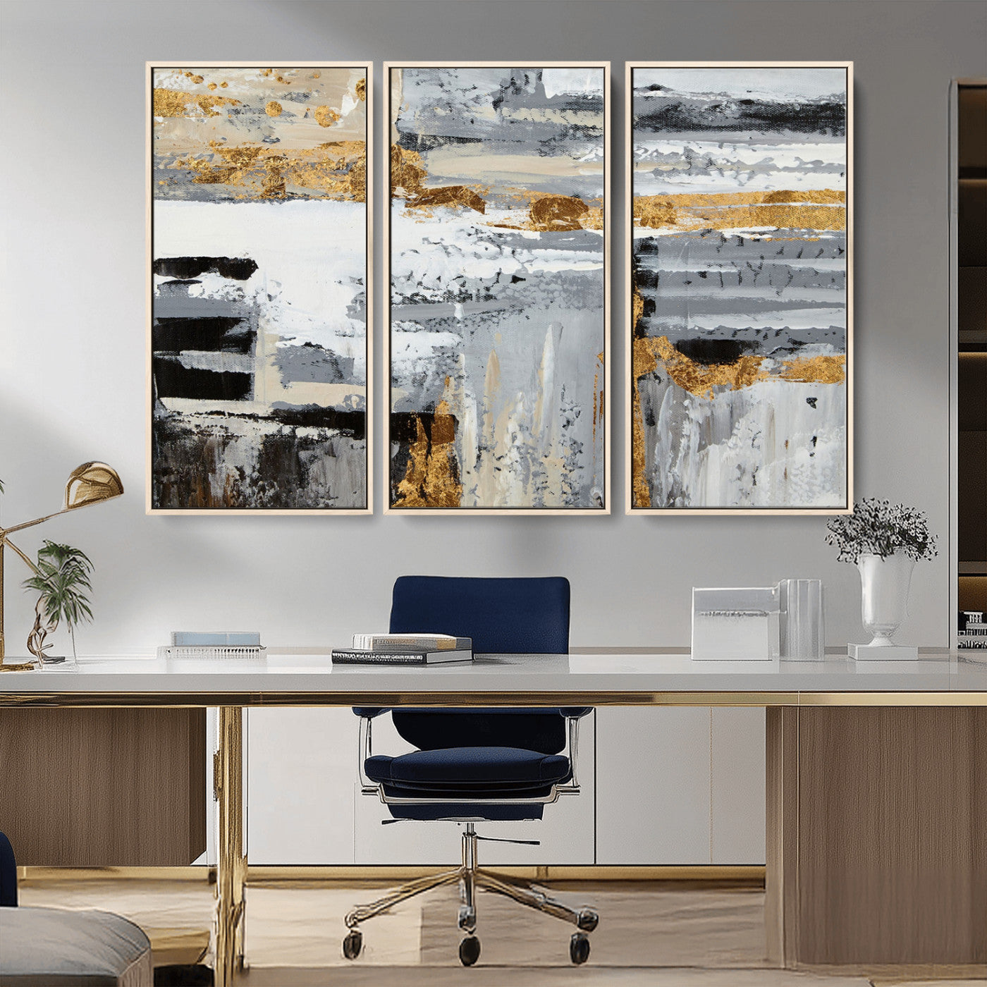 43177-MGV-CV-36X24-Abstract Painting Canvas Wall Art Print Paint Drip Art Brush Strokes Gray Artwork