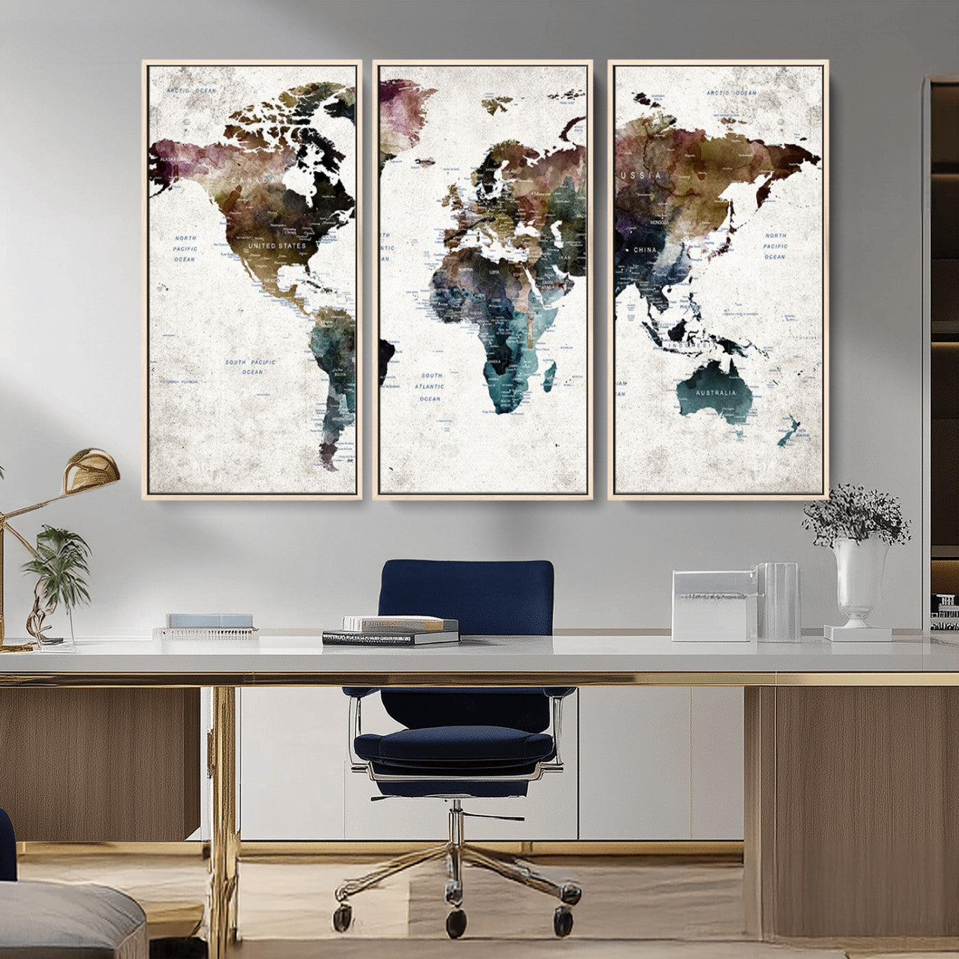 MGV-FC-48X32-3P - Push Pin World Map Canvas Print – Framed Wall Art for Couples to Track Their Travels – Anniversary