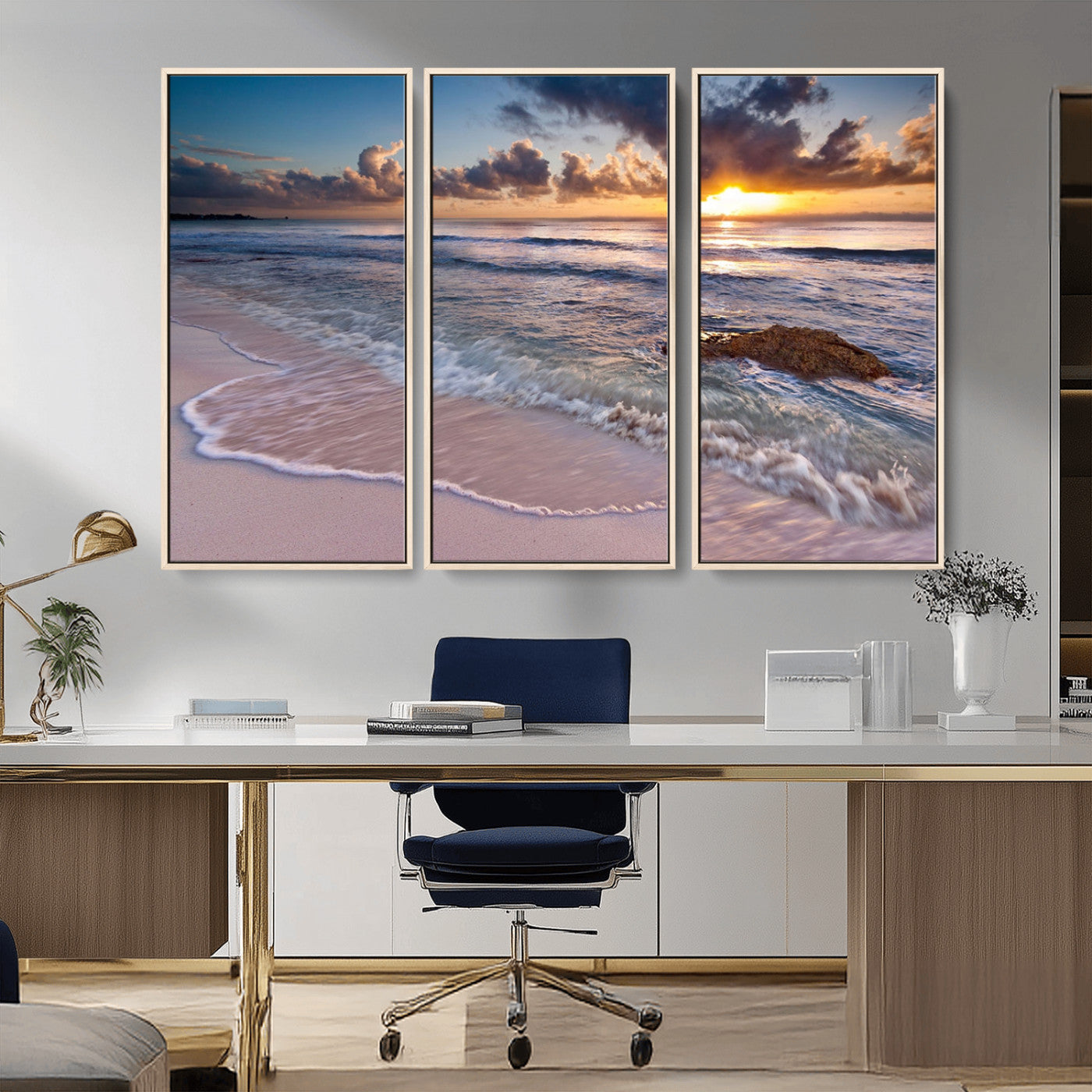 MGV-FC-48X32-3P - Sea Ocean Sunset Beach Wall Art Canvas Print
