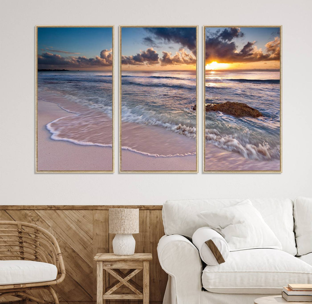 Sea Ocean Sunset Beach Wall Art Canvas Print.