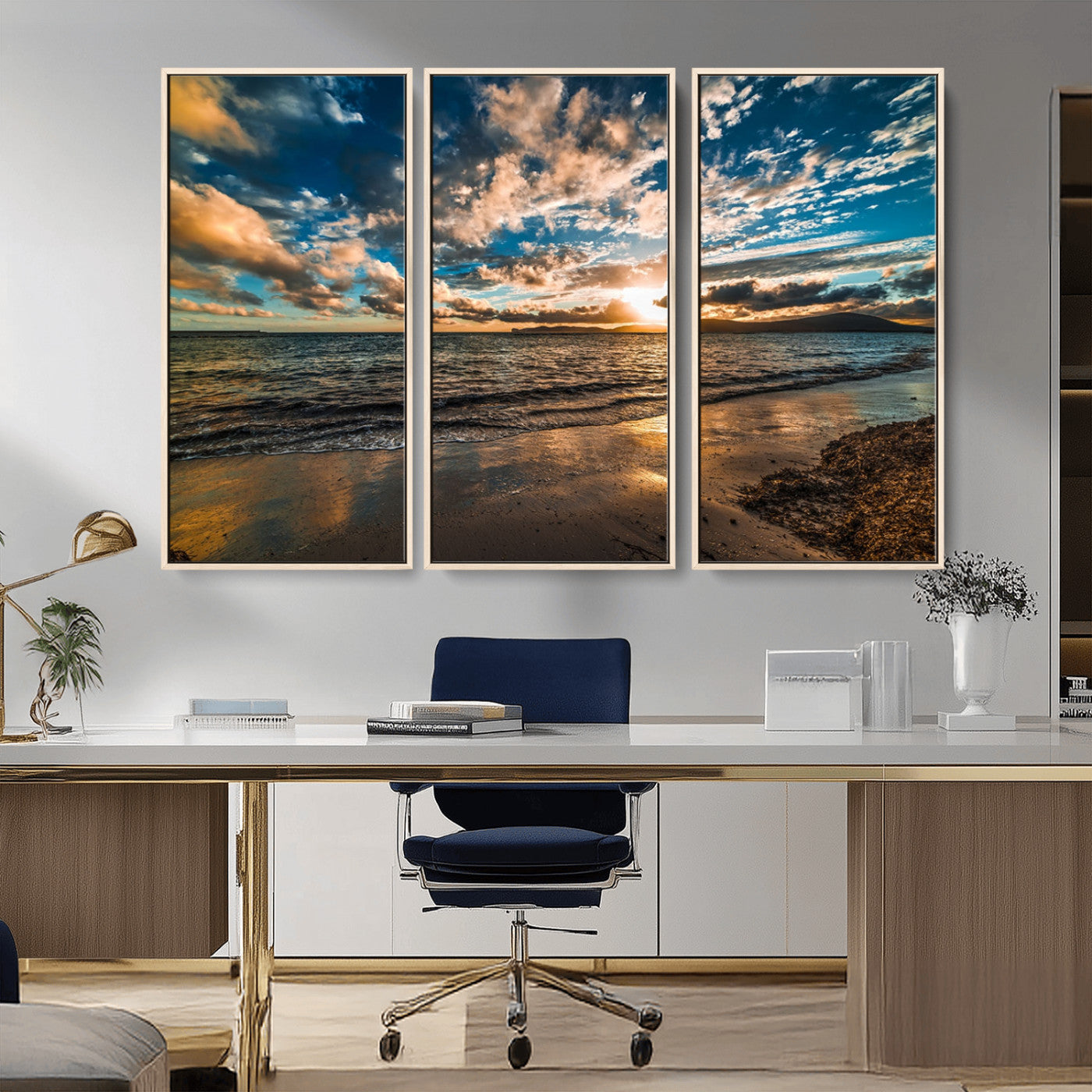 MGV-FC-48X32-3P - Beach Wall Art - Stunning Ocean Sunset Canvas Print with Coastal Design for Elegant and Relaxing