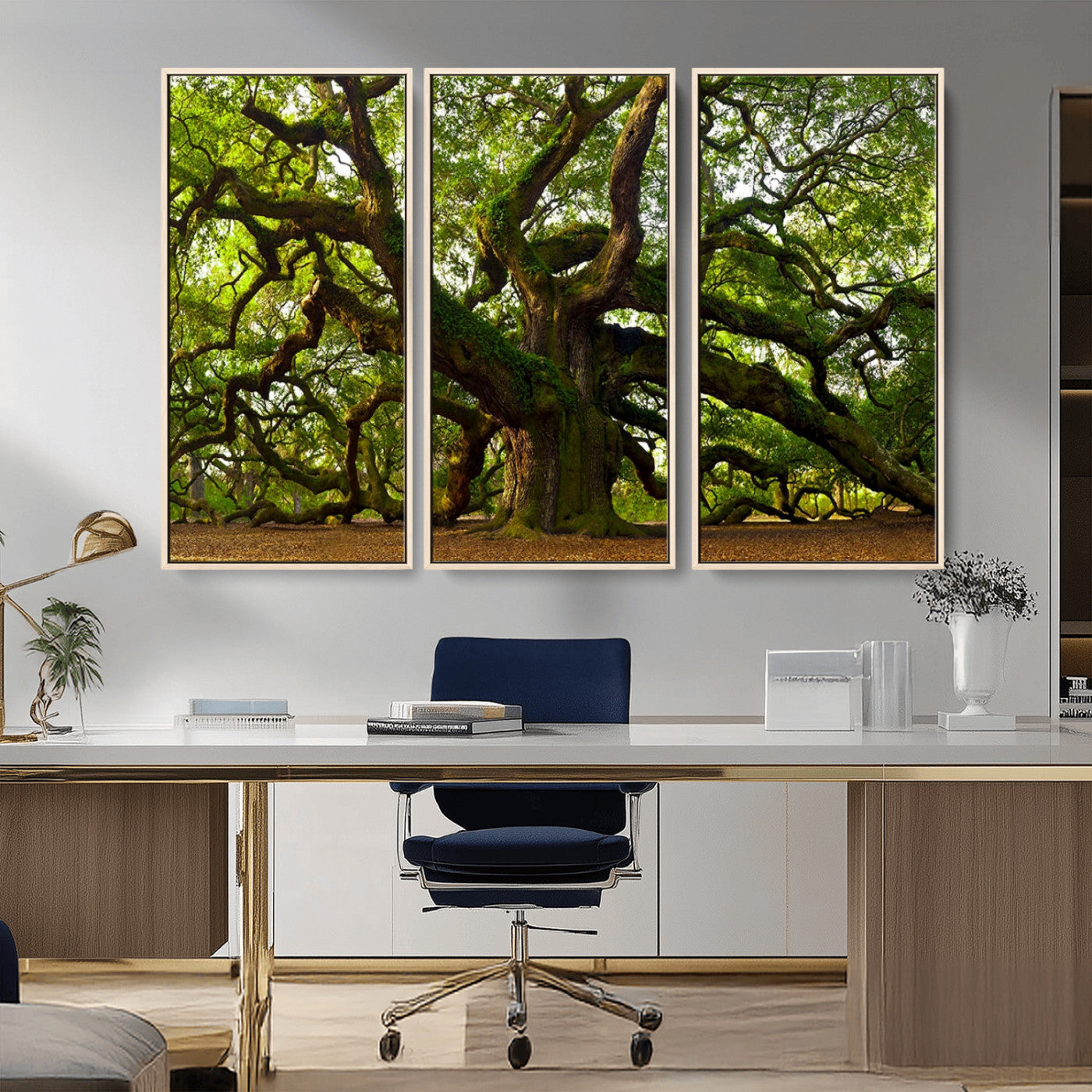 MGV-FC-48X32-3P - Angel Oak Tree Wall Art Canvas Print | Forest Tree Nature Photography Print on Canvas | Large Triptych Art for Living Room or Office Decor