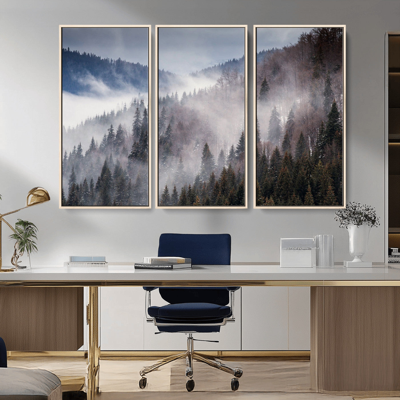 MGV-FC-48X32-3P - Beautiful Rising Fog in Winter Mountain Landscape - Framed Rising Fog in Winter Mountain Canvas