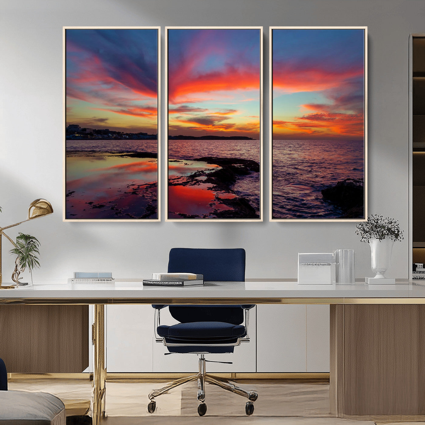 MGV-FC-48X32-3P - Glorious Sunset on The Beach Wall Art Canvas Print
