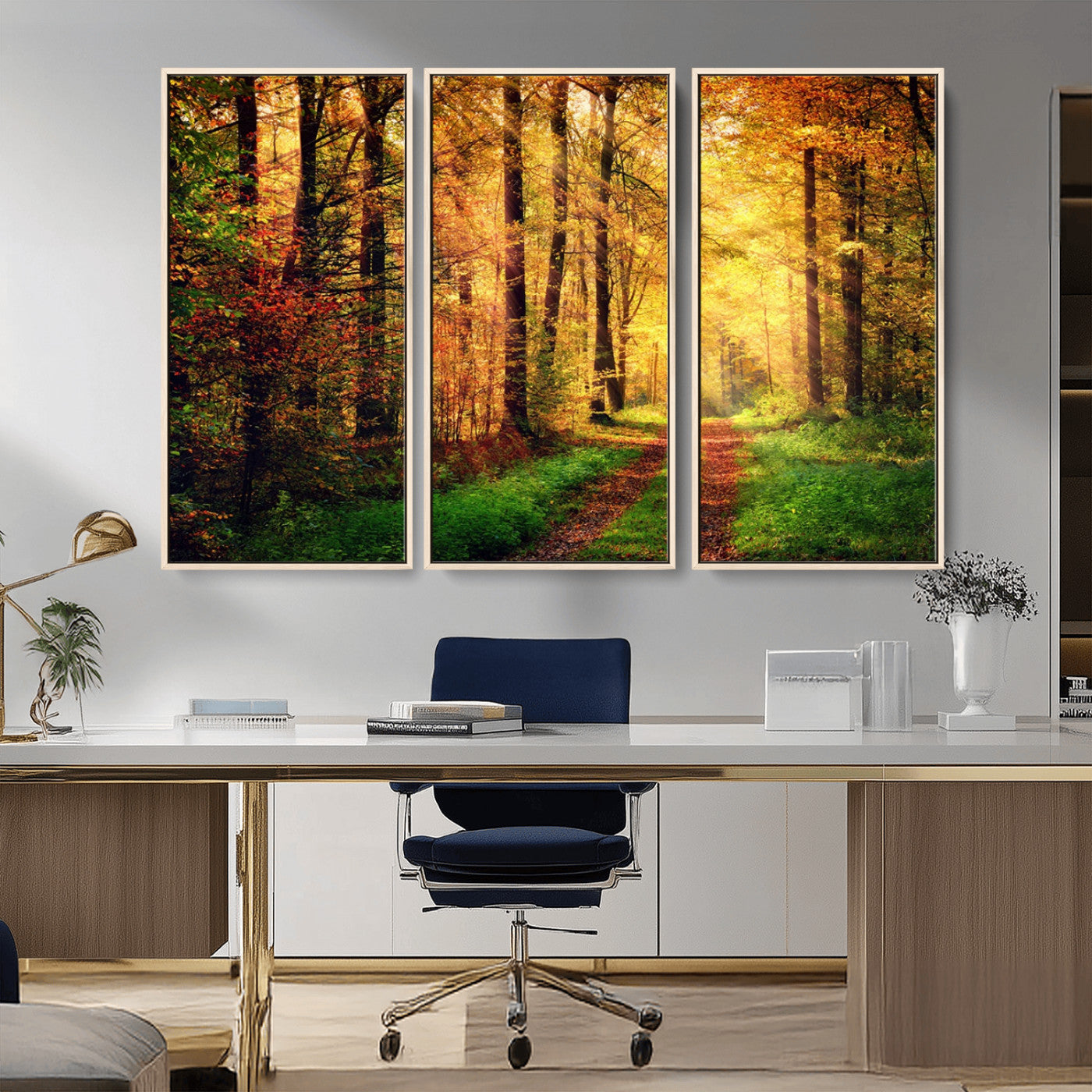 MGV-FC-48X32-3P - Forest Fall Wall Art Print - Sunlight Through Trees Wall Art Canvas Print