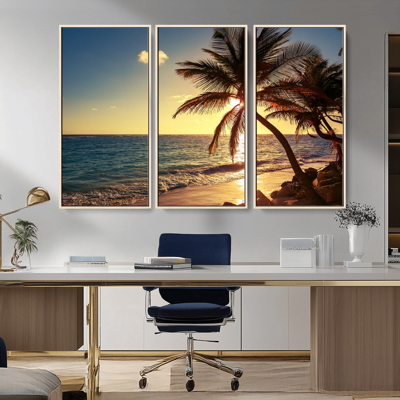 MGV-FC-48X32-3P - Sunset Palm Trees Wall Art Canvas Print