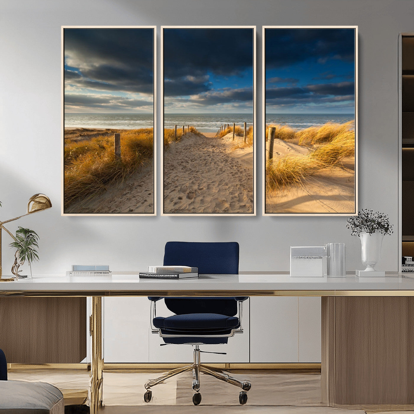 MGV-FC-48X32-3P - Ocean Beach Dark Clouds Wall Art Canvas Print
