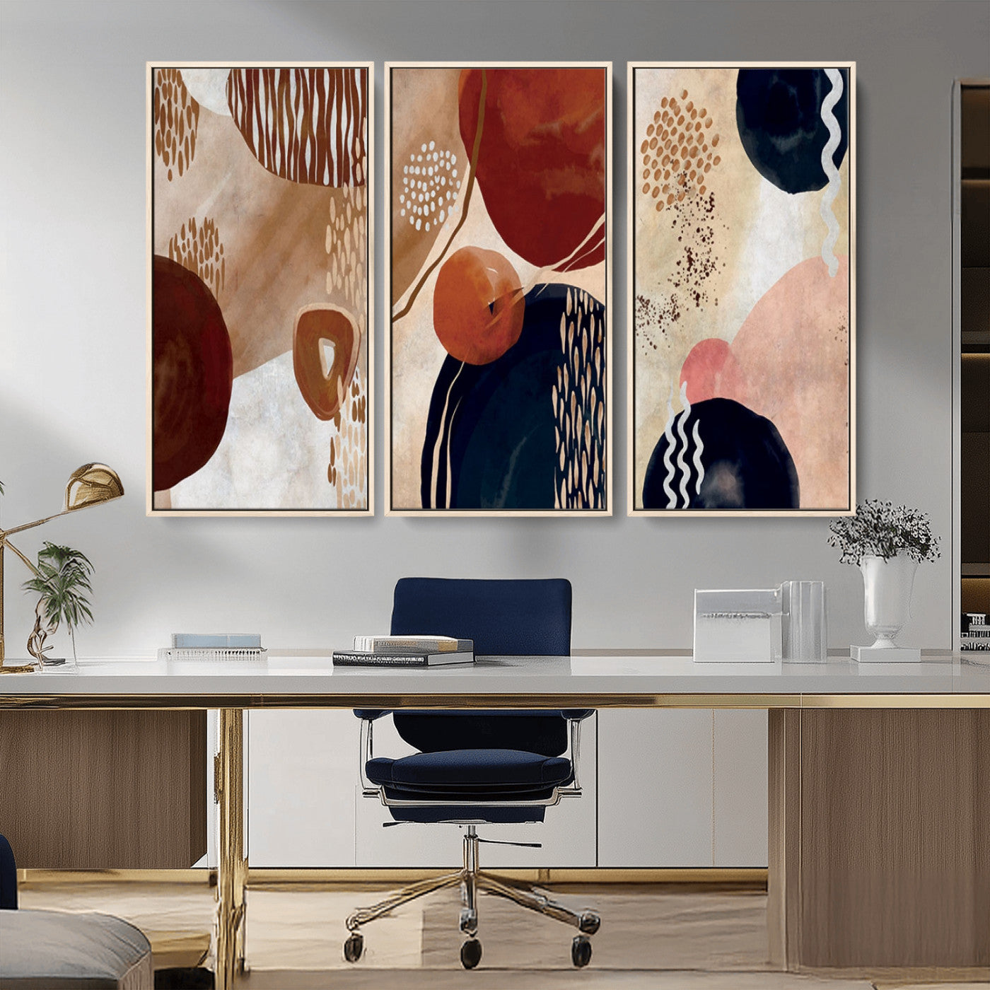 MGV-FC-48X32-3P - Boho Wall Art Canvas Print Set Mid-Century Prints Bohemian Wall Artwork Prints Boho Neutral