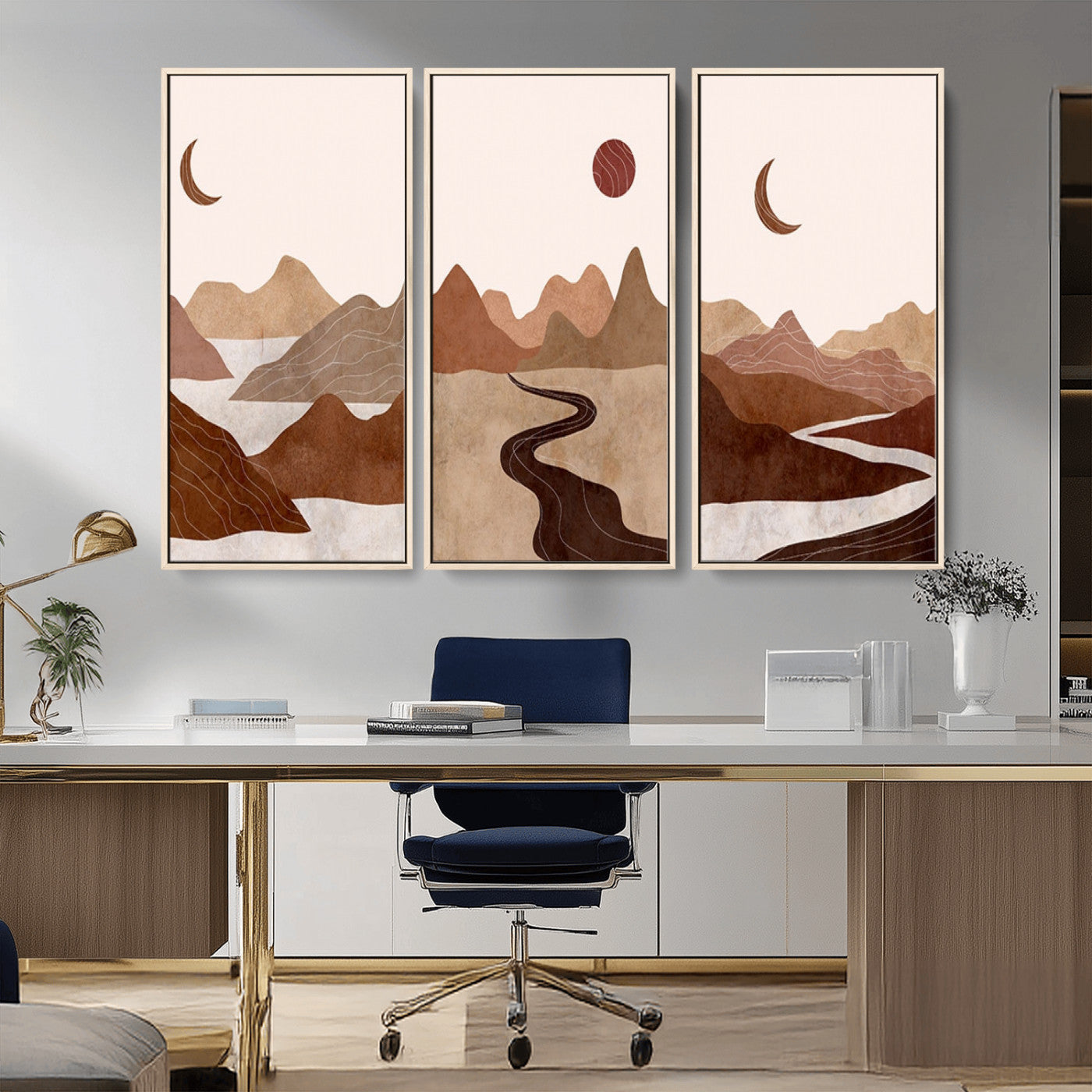 MGV-FC-48X32-3P - Boho Wall Art Canvas Print Set Mid-Century Prints Bohemian Wall Artwork Prints Boho Neutral