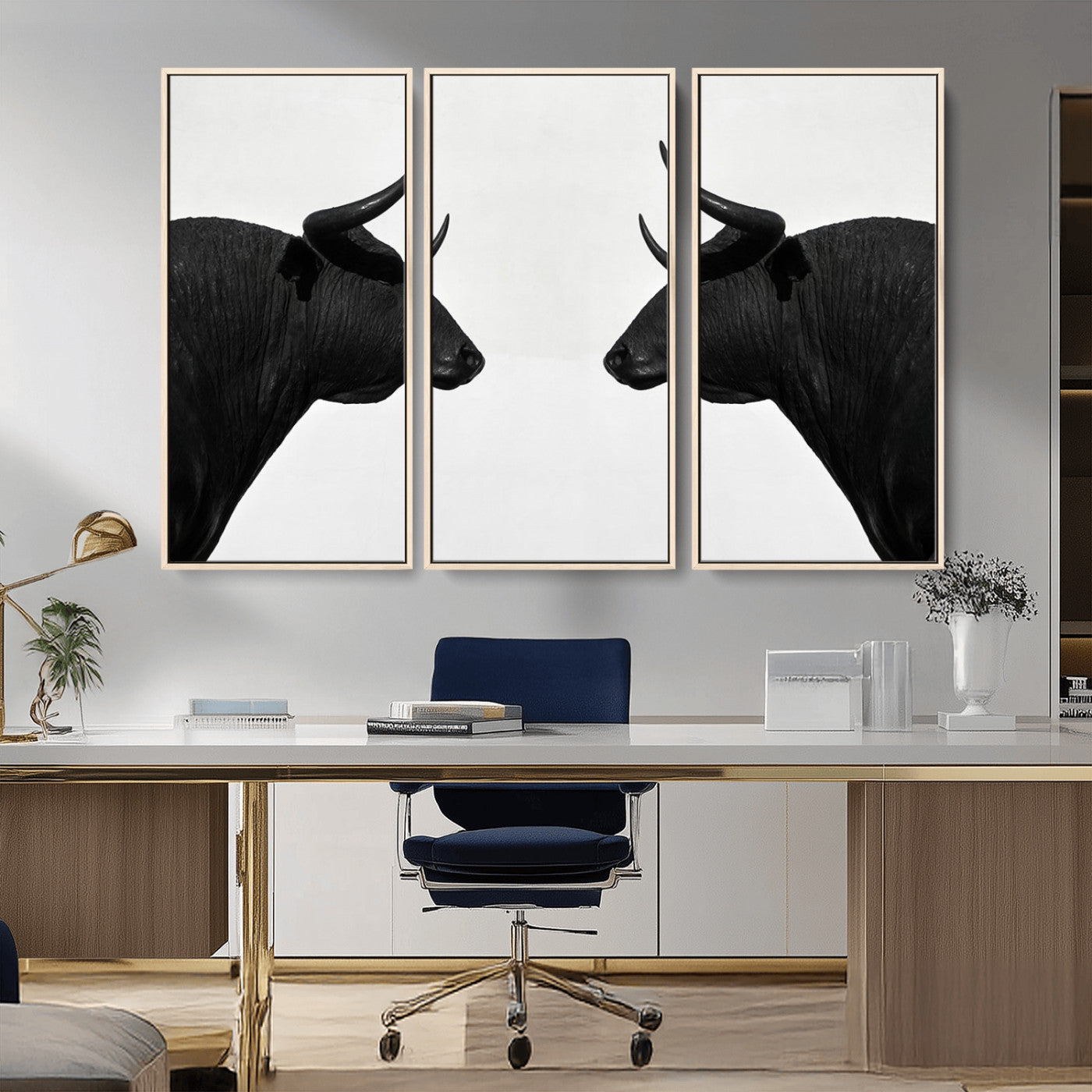 -Spanish Bull Art - Framed Black and White Bull Canvas Print for Modern Rustic Home or Office Decor