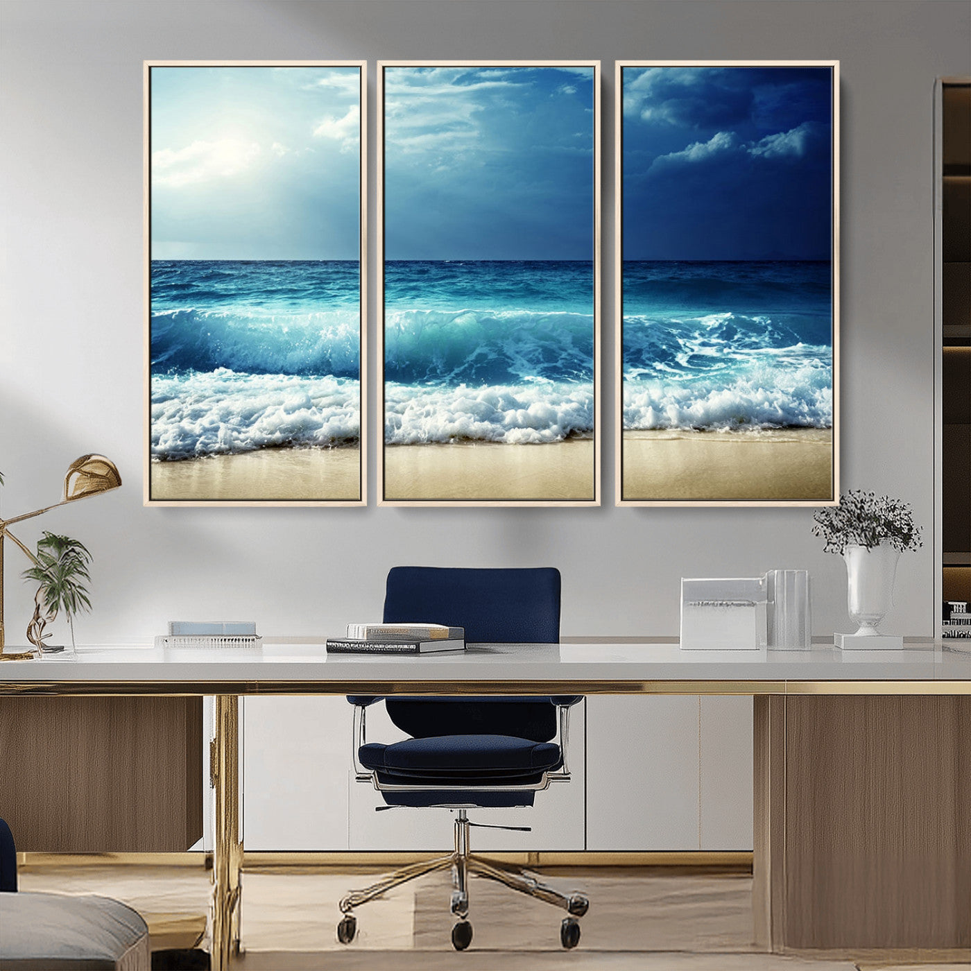 MGV-FC-48X32-3P - Majestic Ocean Wave Wall Art Canvas | 3 Panel Large Seascape Print for Living Room, Bedroom, Office Decor, Ready to Hang