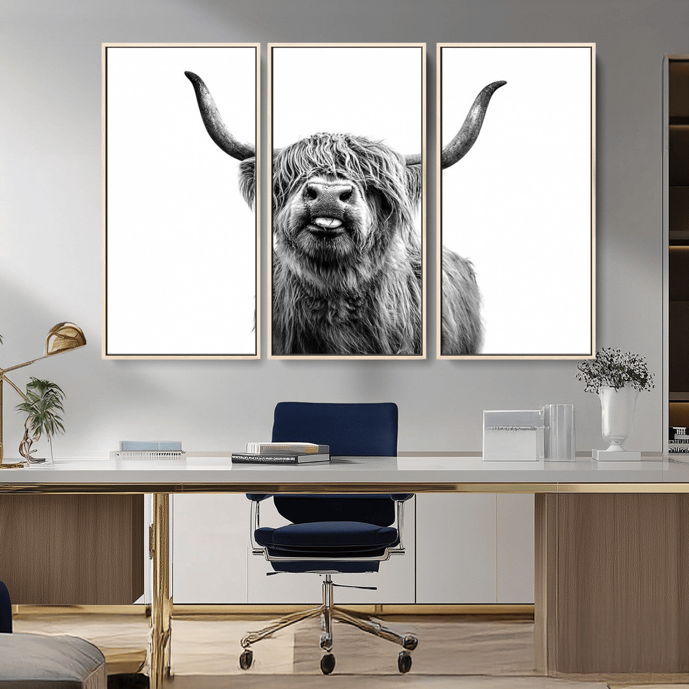 MGV-FC-48X32-3P - Fanny Scottish Highland Cow Cattle Art Print Farmhouse Wall Art Canvas Print
