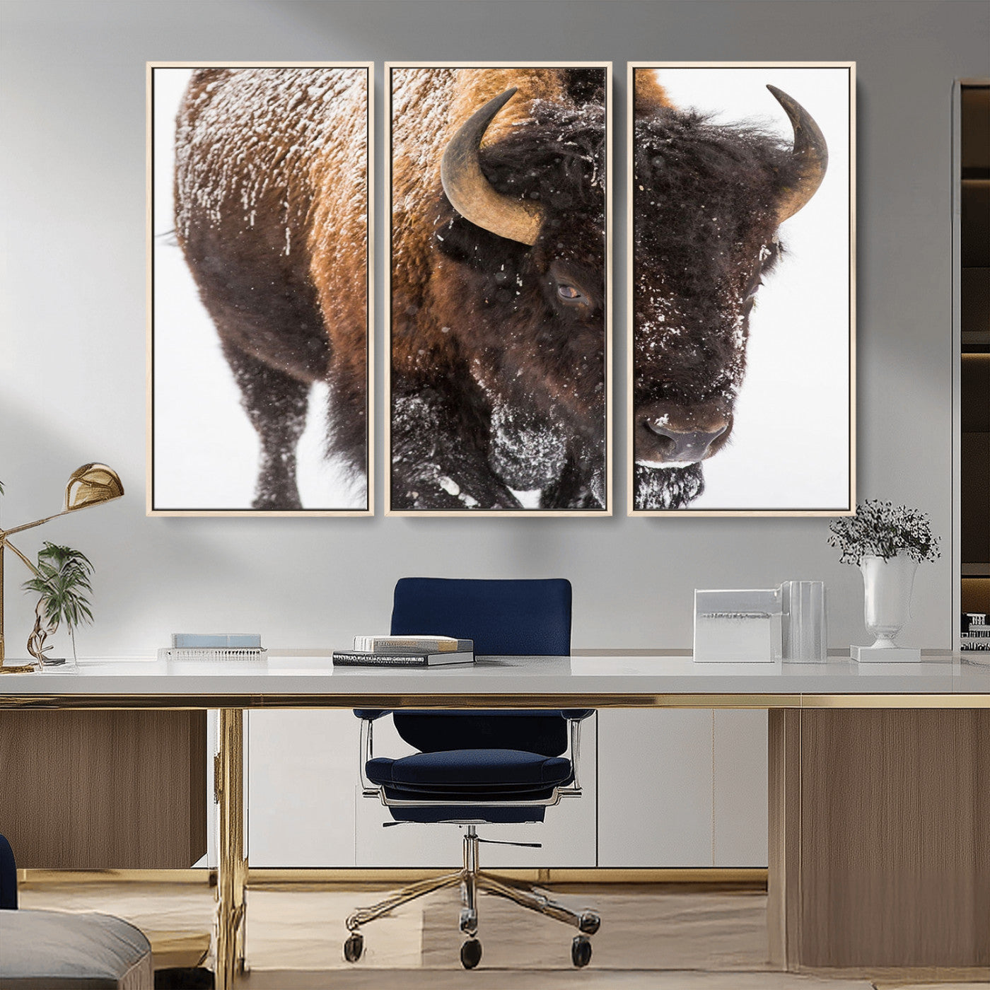 MGV-FC-48X32-3P - Bison Wall Art Canvas Print For Farmhouse, Wild Animal Wall Art