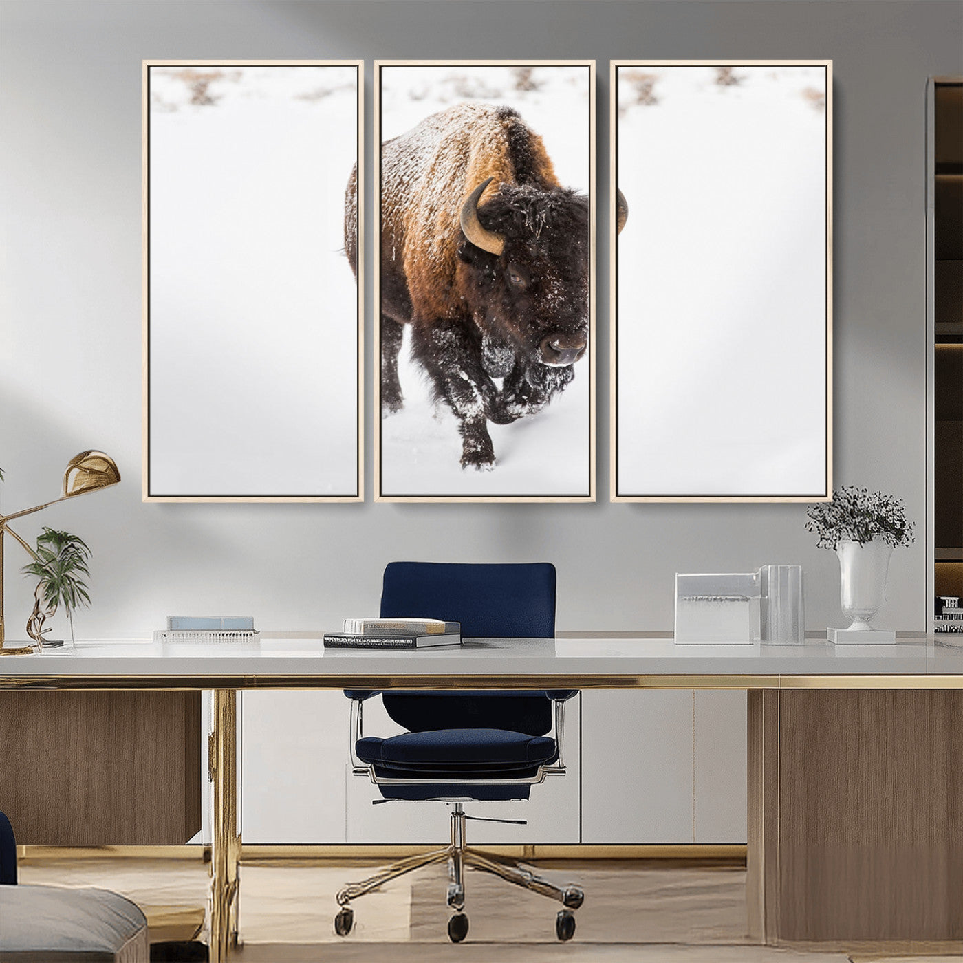 MGV-FC-48X32-3P - Bison Winter Wall Art Canvas Print For Farmhouse Decor