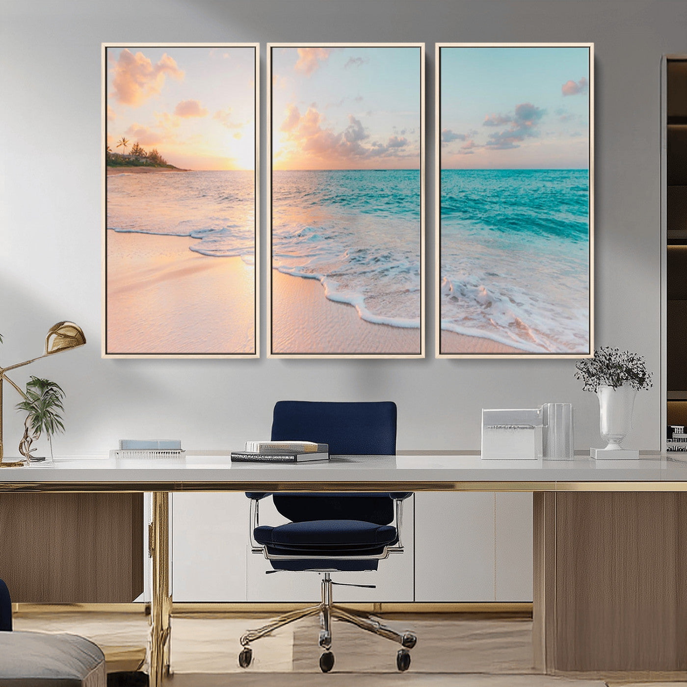 MGV-FC-48X32-3P - Beach Wall Art - Stunning Ocean Sunset Canvas Print with Coastal Design for Elegant and Relaxing