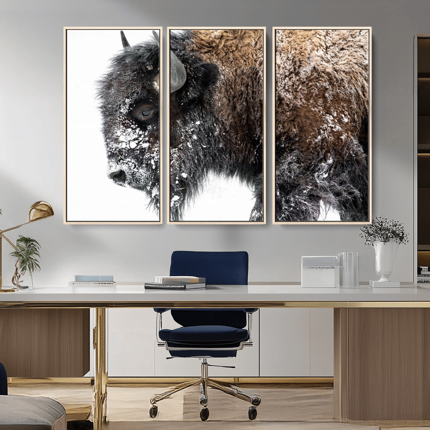 MGV-FC-48X32-3P - American Bison Wall Art Print | Buffalo Canvas Wall Art |  Framed and Ready to Hang Bison Print for Living Room or Office
