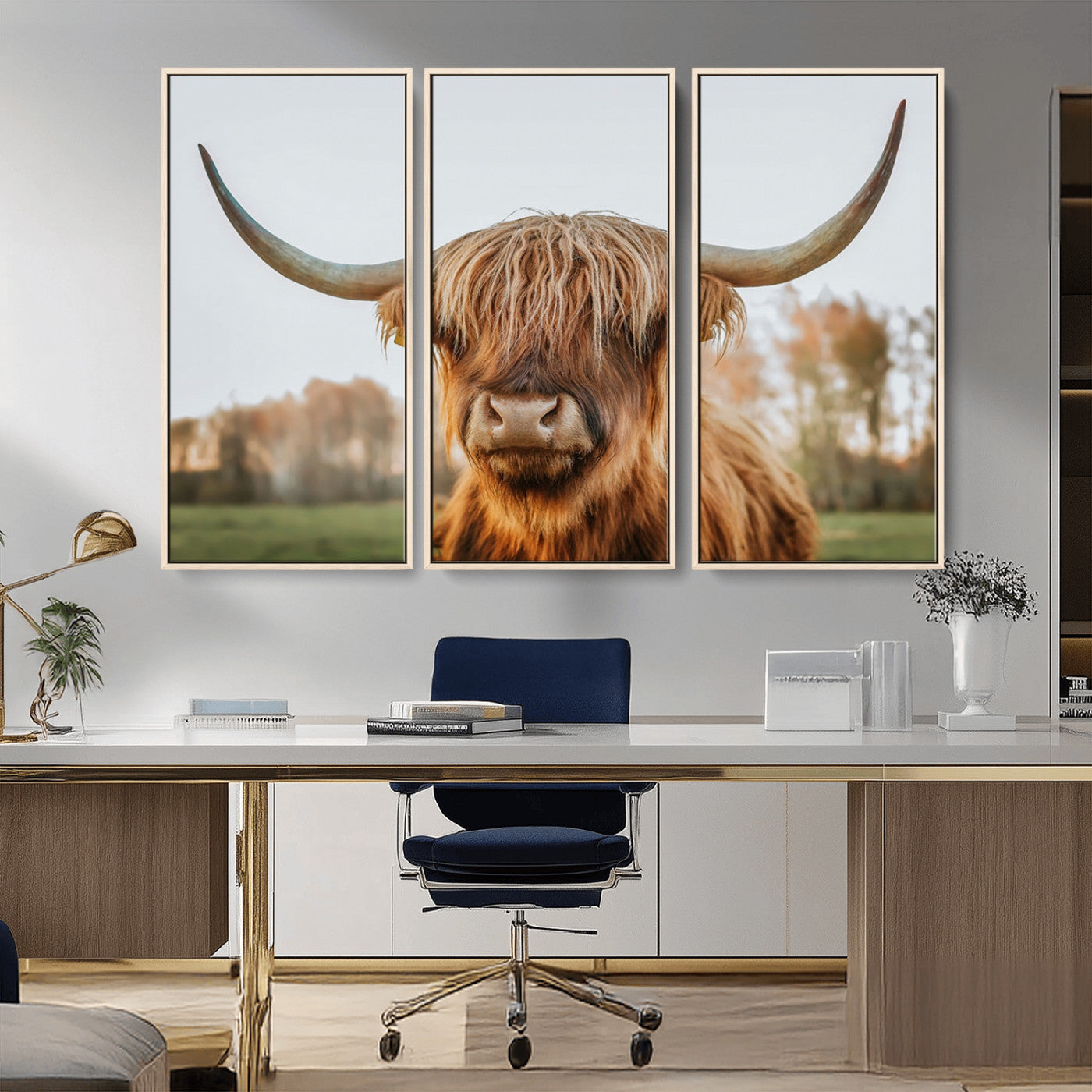 MGV-FC-48X32-3P - Highland Cow Animal Scottish Cattle Art Print Farmhouse Wall Art Canvas Print