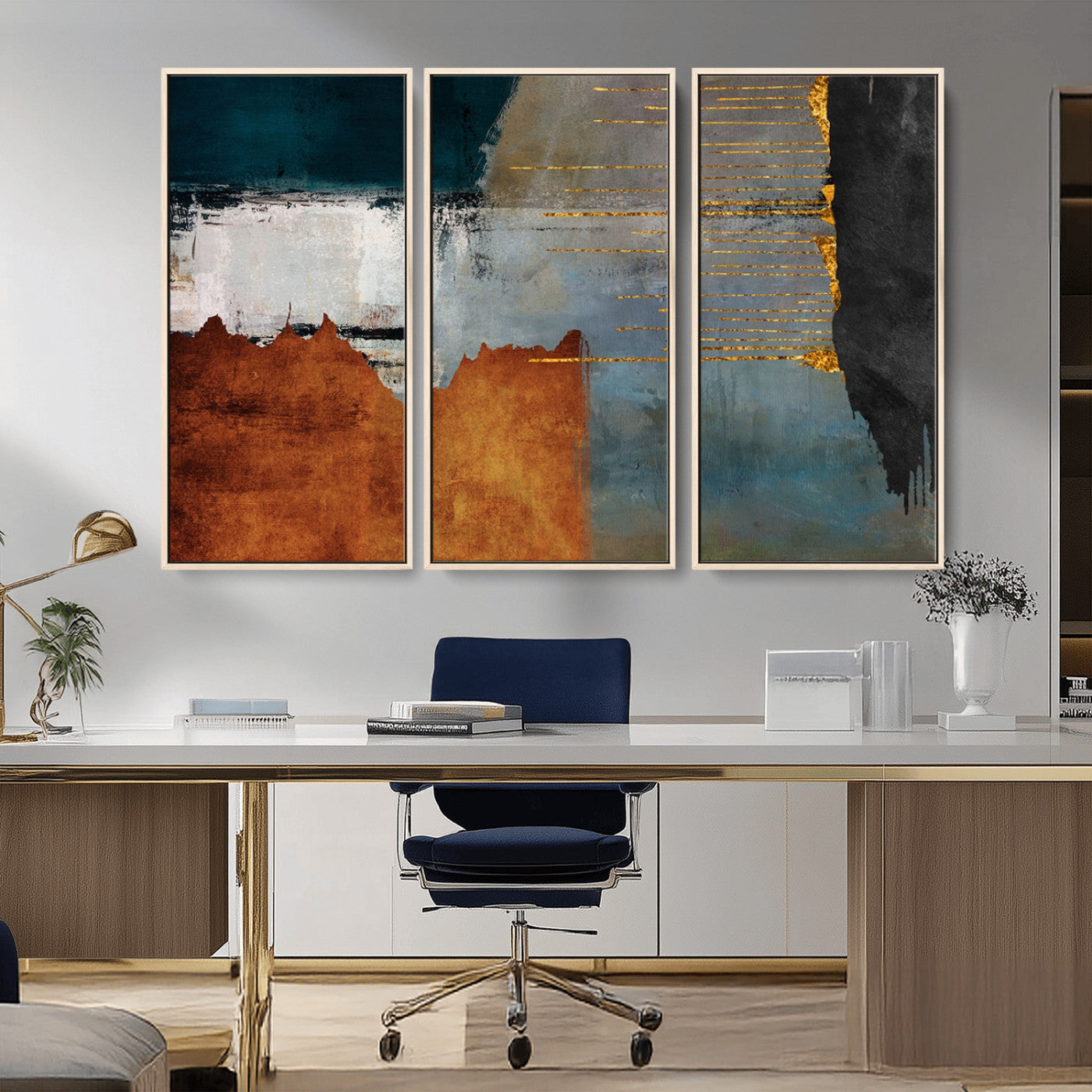 MGV-FC-48X32-3P - Modern Abstract Canvas Art Canvas Print - Framed and Ready to Hang Artwork for Contemporary Living Room or Office Decor