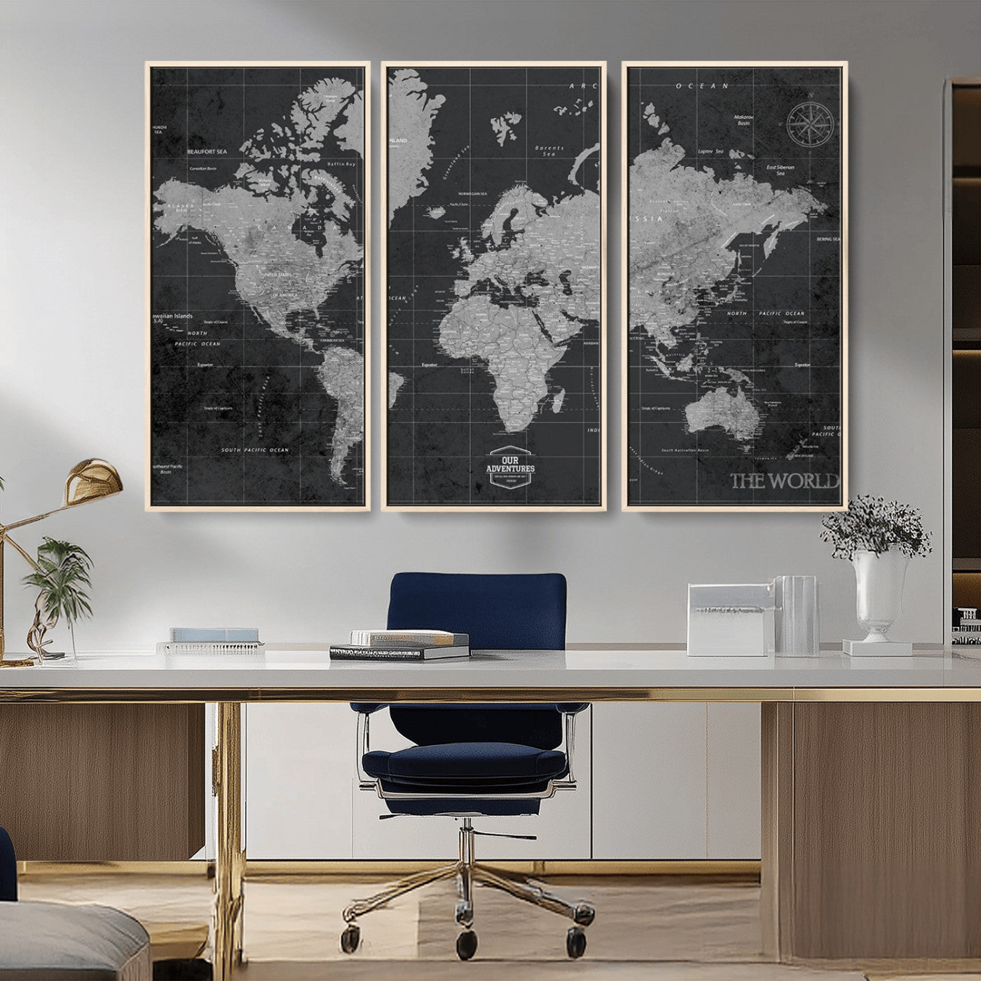 MGV-FC-48X32-3P - Push Pin World Map Canvas Print – Framed Wall Art for Couples to Track Their Travels – Anniversary