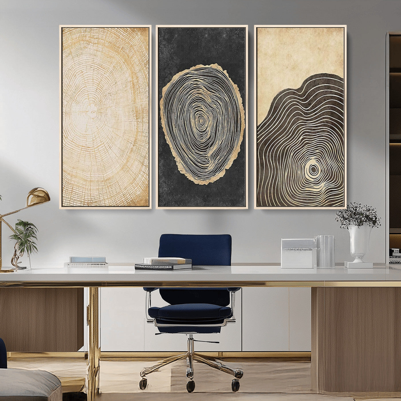 MGV-FC-48X32-3P - Tree Rings Canvas Wall Art Print – Minimalist Natural History in Modern Decor - Minimalist Boho Wall