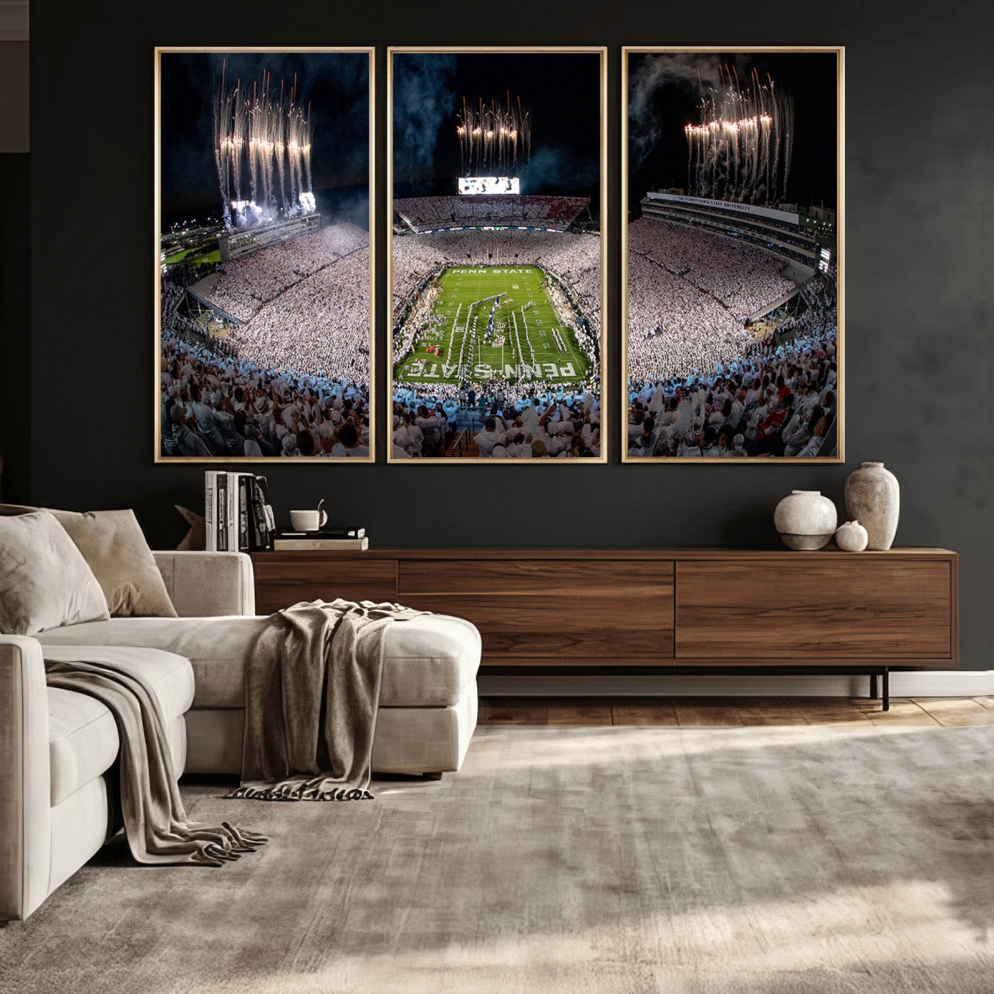 11391-MGV-CV-36X24 - Penn State Football Wall Art Canvas Print – Framed Stadium Game Day Sports Team Spirit Artwork for Home, Office