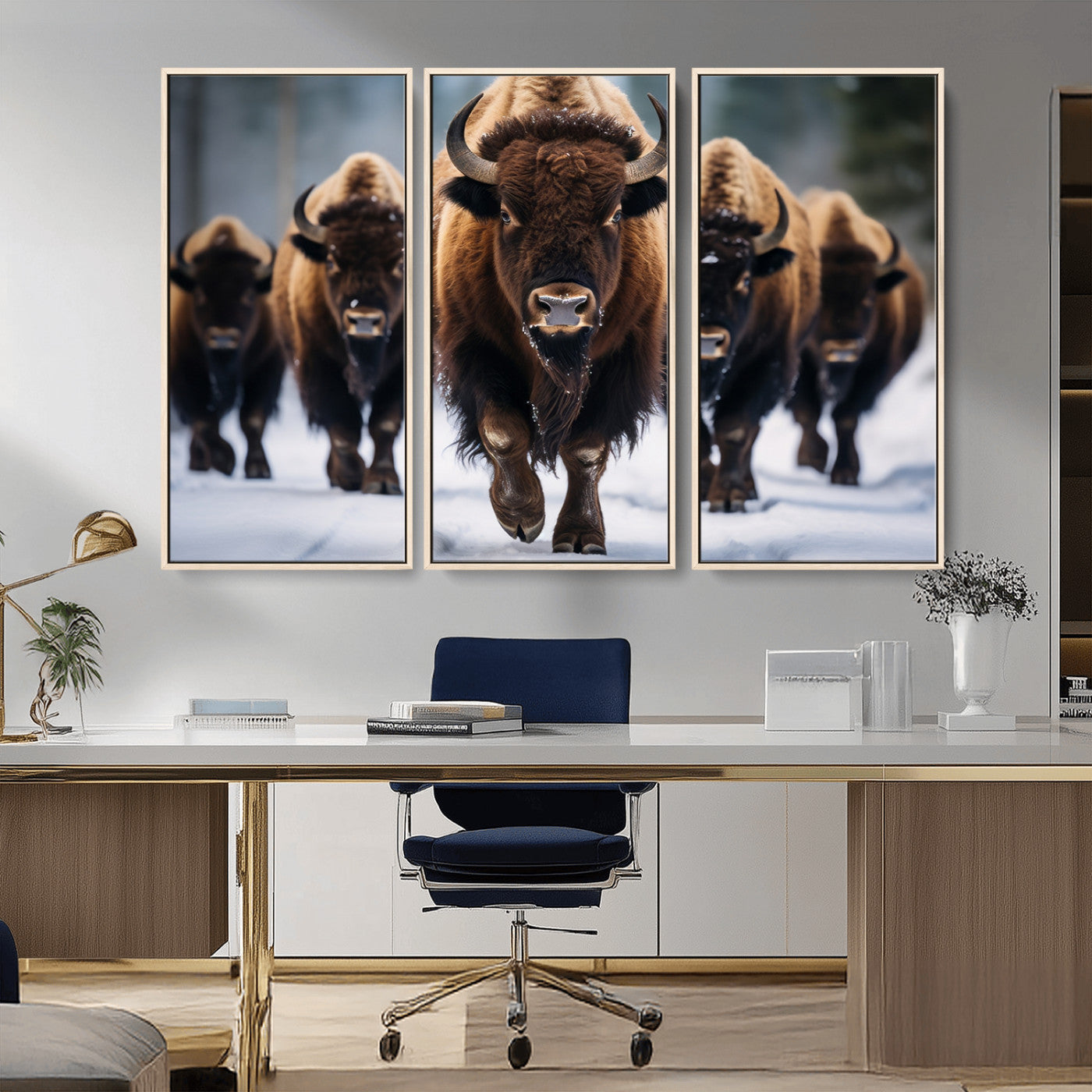 MGV-FC-48X32-3P - Buffalo Wall Art Canvas Print, American Bison Herd Wall Art Canvas Print - Bison Canvas Print