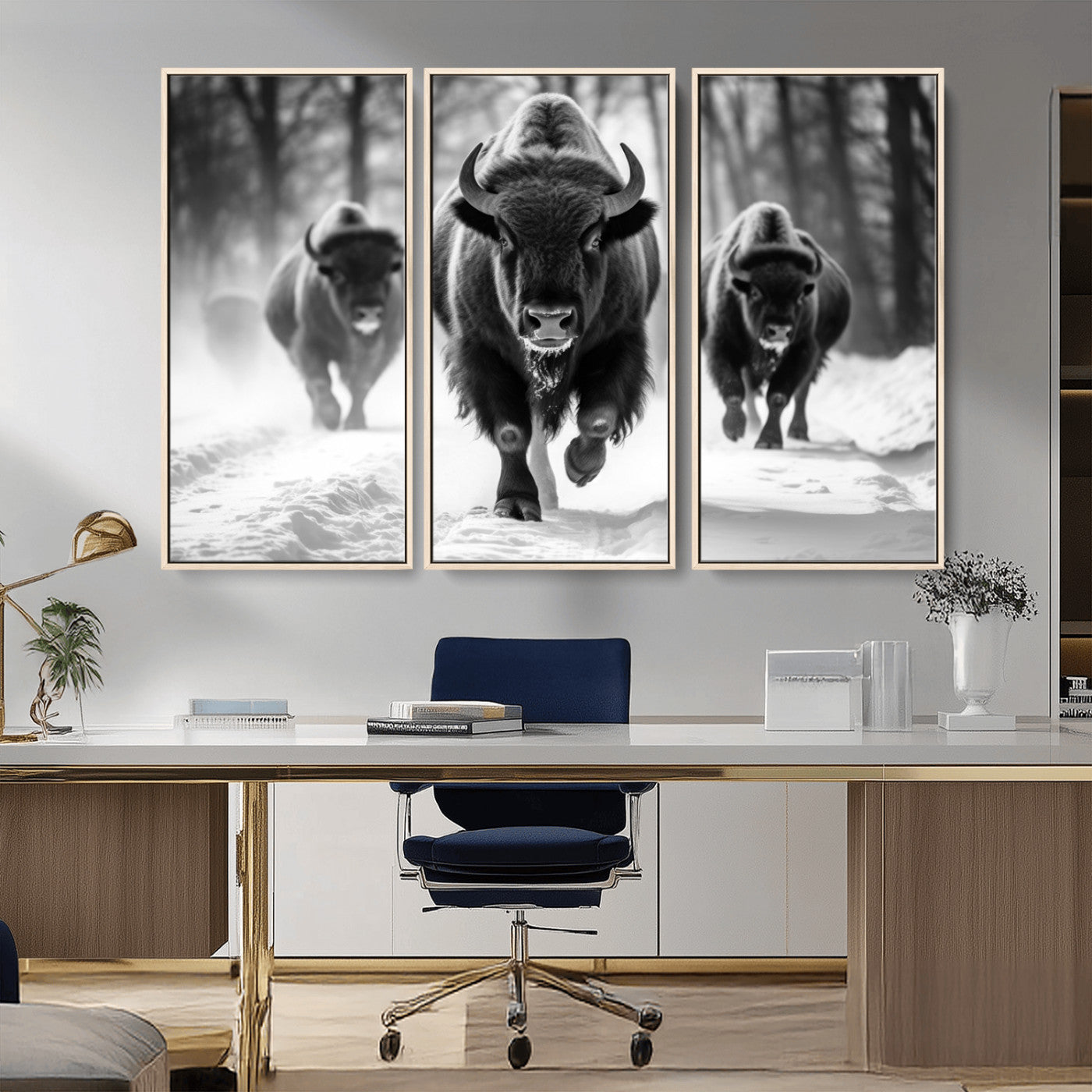 MGV-FC-48X32-3P - Buffalo Wall Art Canvas Print, Bison Family Wall Art Canvas Print
