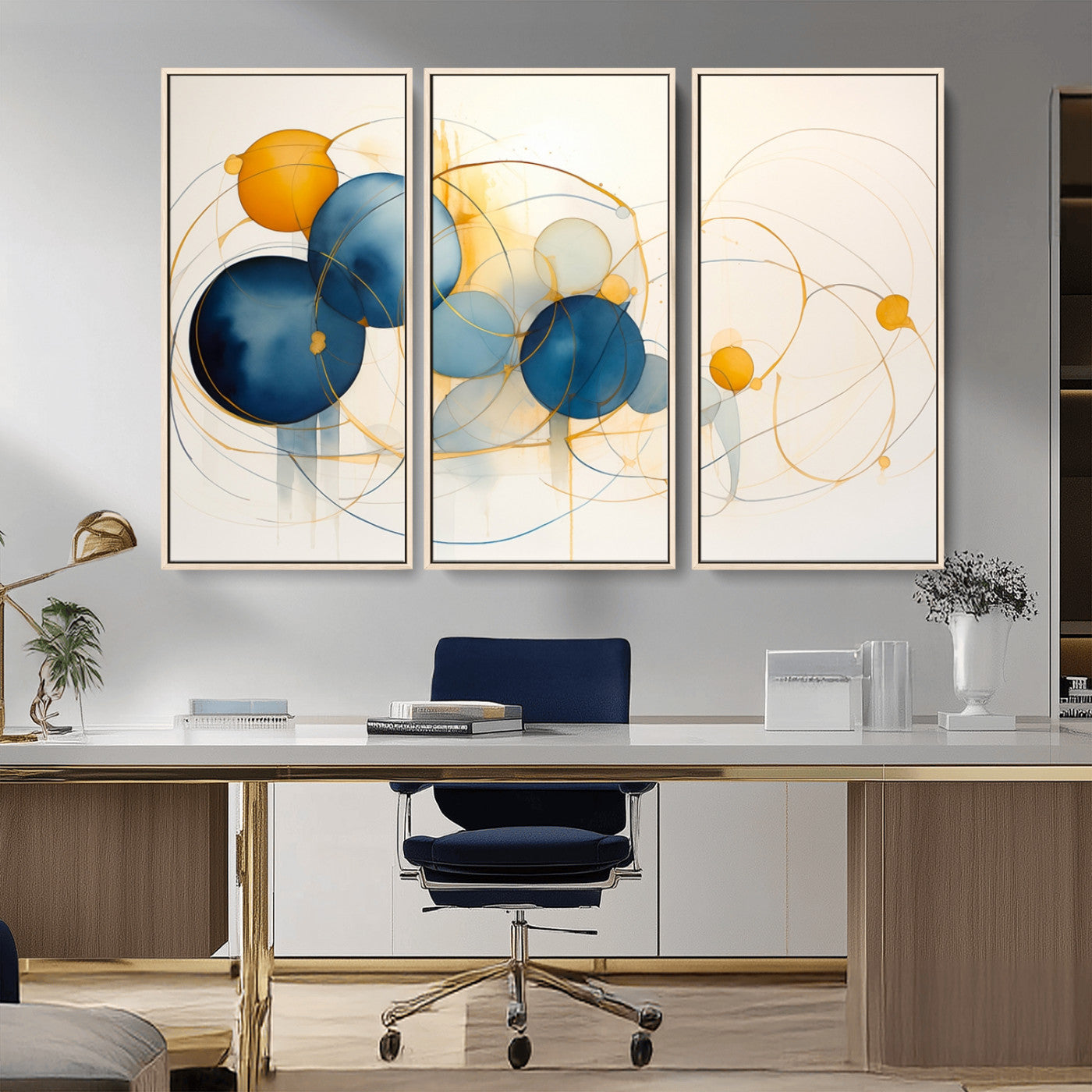 -Geometric Blue Orange Abstract Wall Art Canvas, Geometric Blue Orange Canvas Print
