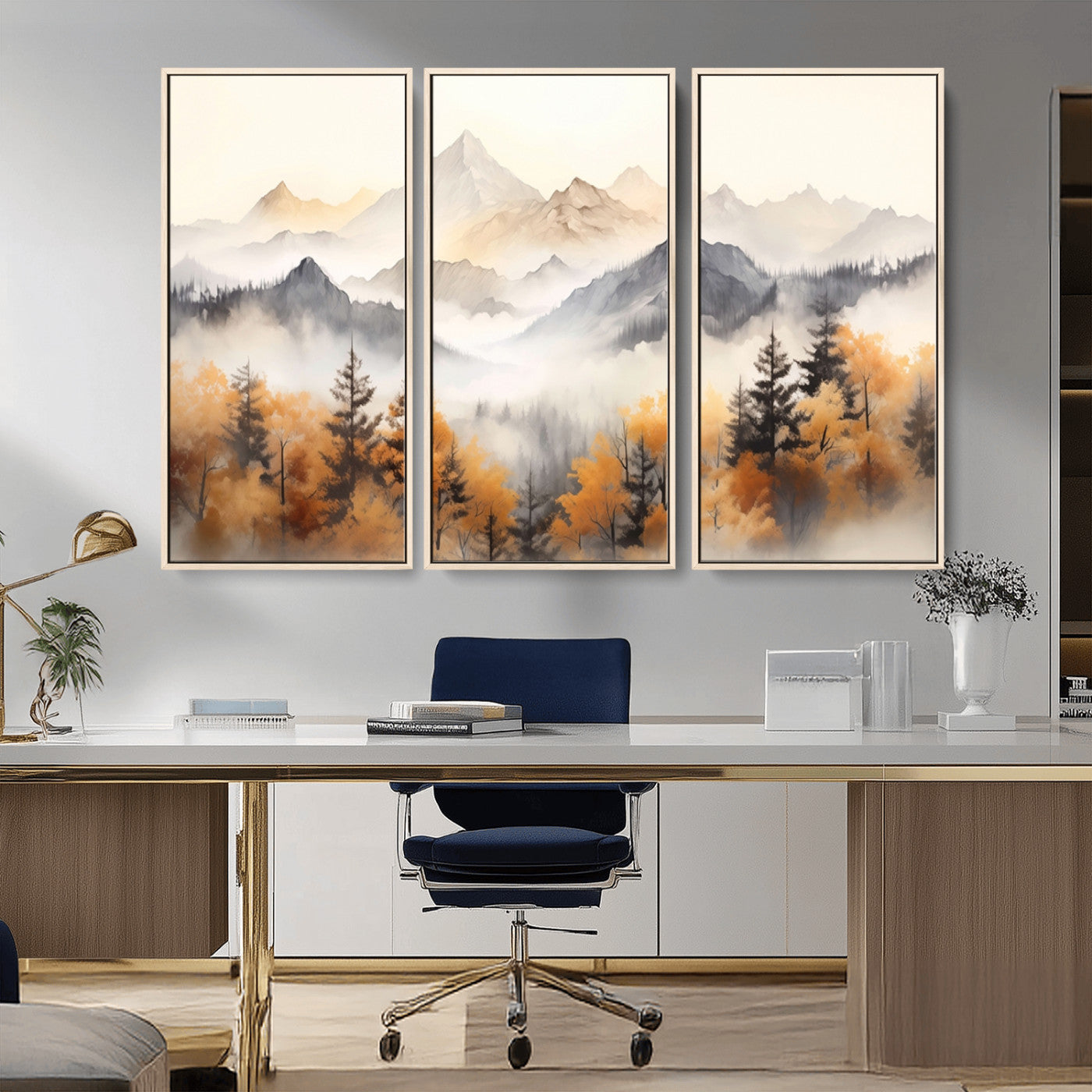 MGV-FC-48X32-3P - Abstract Mountain Wall Art | Misty Mountain Forest and Mountains Canvas Print for Living Room,