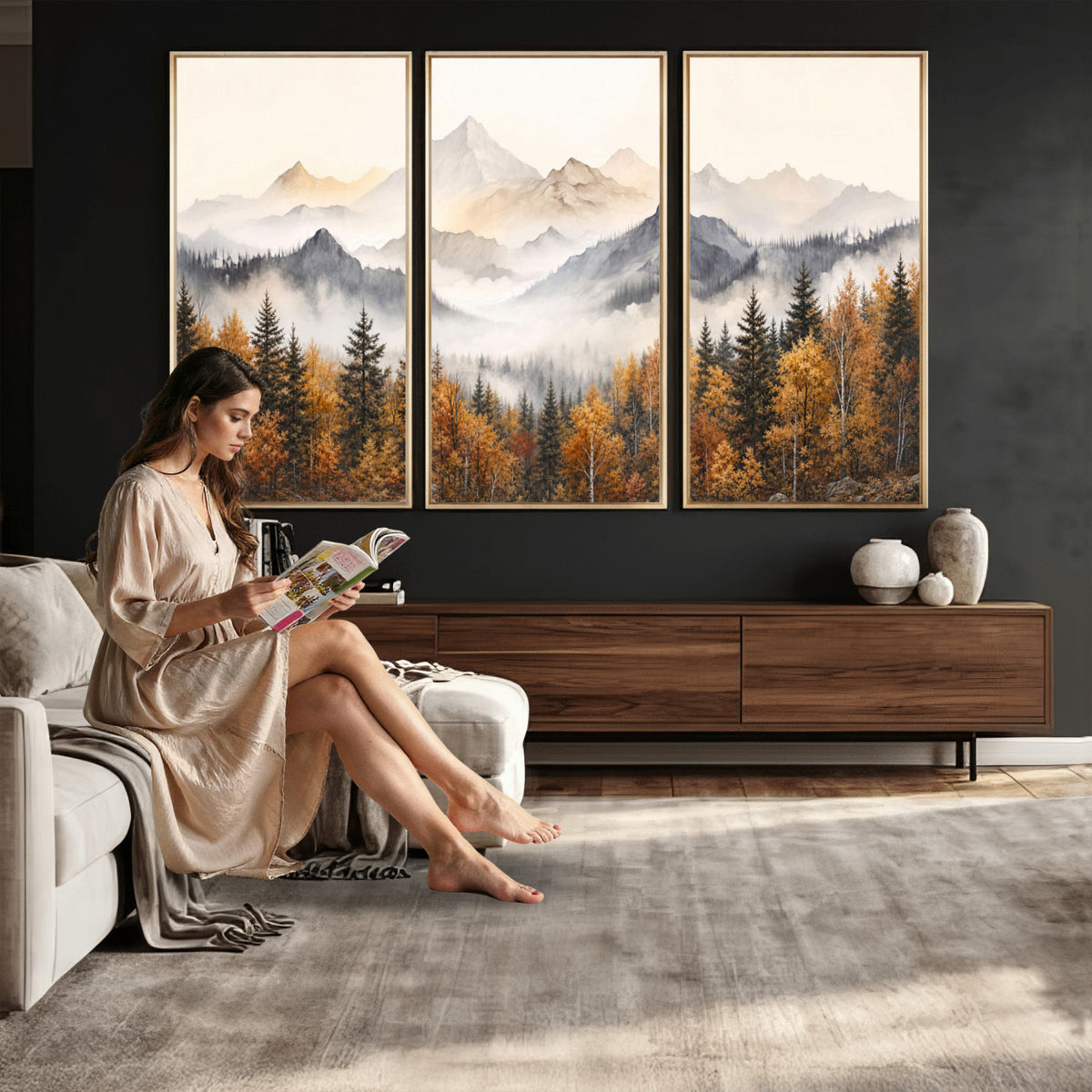 70049-MGV-CV-36X24 - Abstract Mountain Wall Art, Misty Mountain Forest