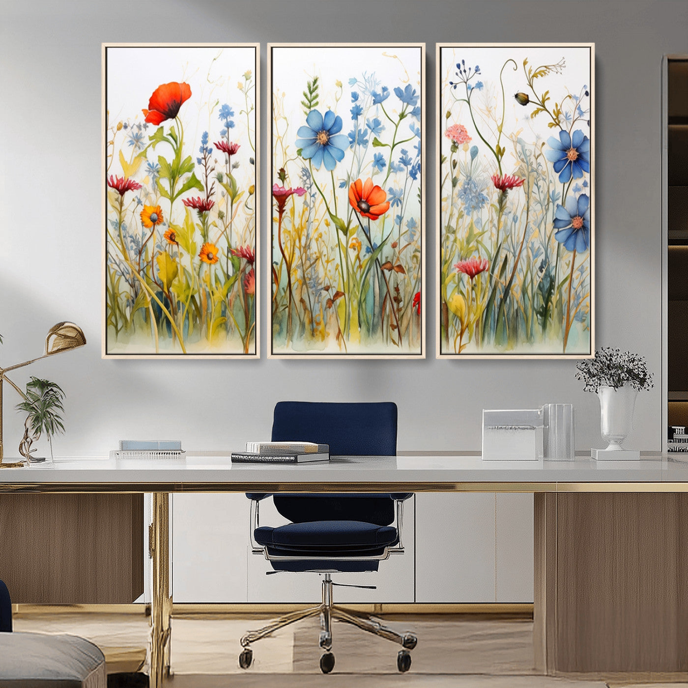 MGV-FC-48X32-3P - Colorful Wildflower Canvas Wall Art - Vibrant Floral Botanical Print, Bright Nature Decor for Living