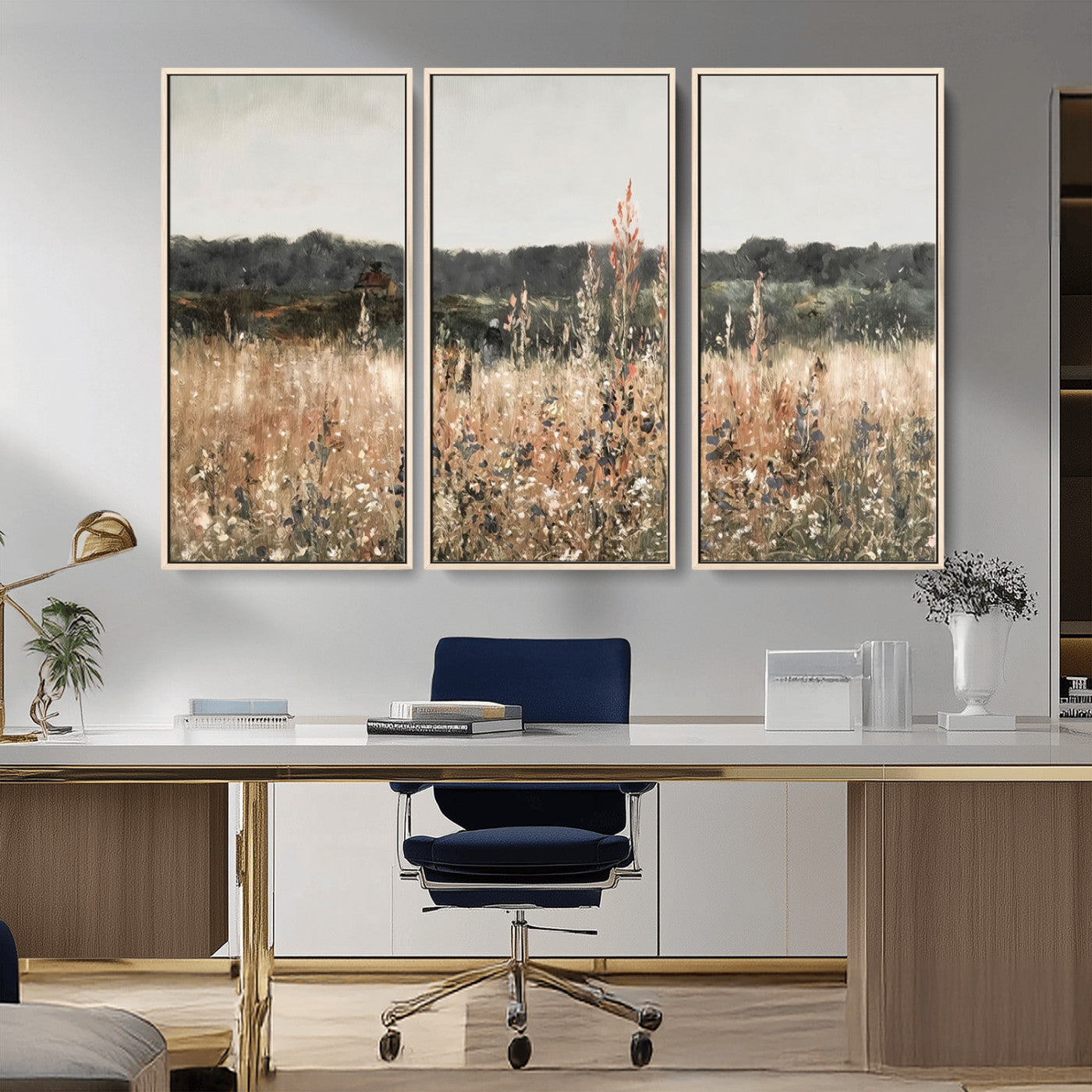 MGV-FC-48X32-3P - Abstract Wildflower Art Field Landscape Oil Painting Print, Country Field Wall Art - Framed Ready to Hang