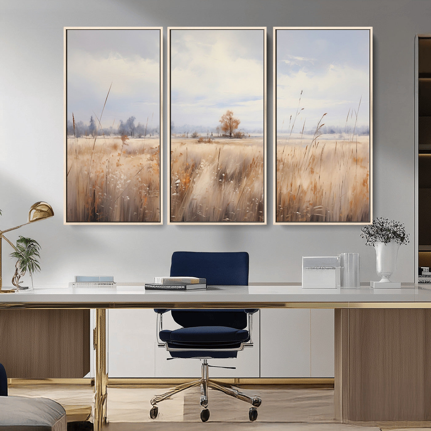 MGV-FC-48X32-3P - Golden Fields Wall Art Print Canvas – Serene Landscape of Nature’s Tranquility in Minimalist for