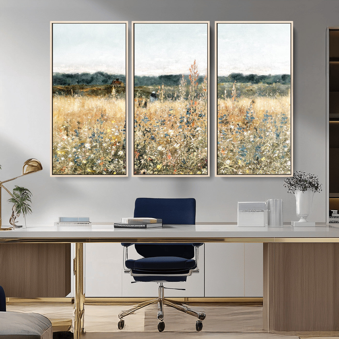 MGV-FC-48X32-3P - Wildflower Field Wall Art Canvas | Nature-Inspired Landscape Canvas Print for Living Room or Office | Rustic Floral Decor