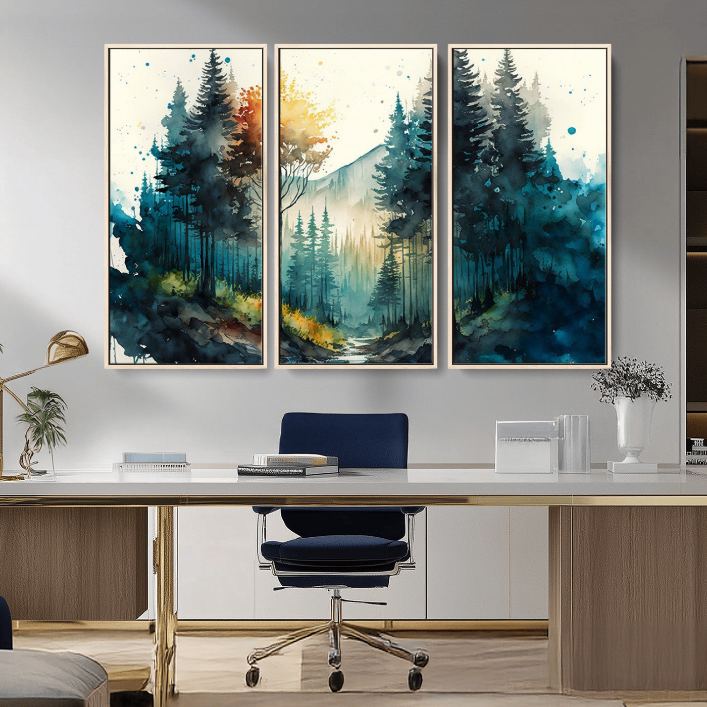 MGV-FC-48X32-3P - Watercolor Trees Forest Abstract Wall Art Canvas Print