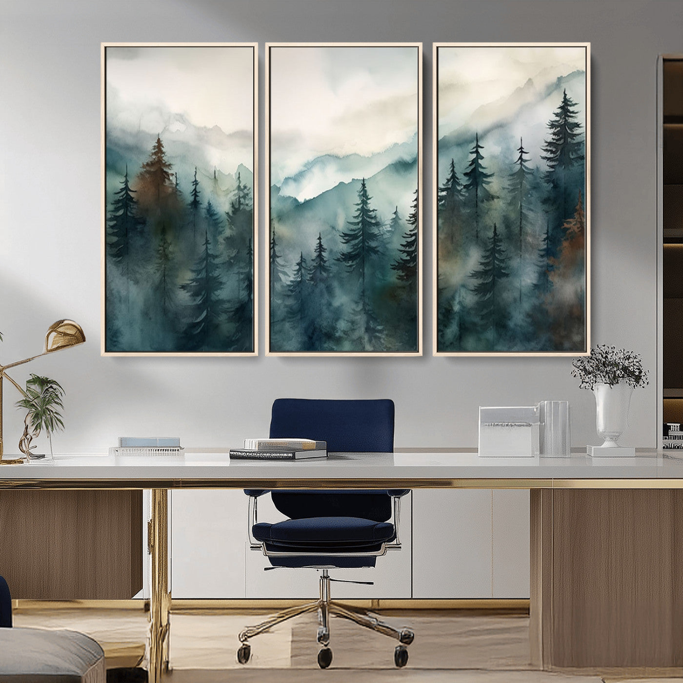 48468-MGV-CV-36X24-Serenity Forest Wall Art Canvas | Foggy Mountain Landscape Canvas Print for Living Room or Office | Nature-Inspired Woodland Decor