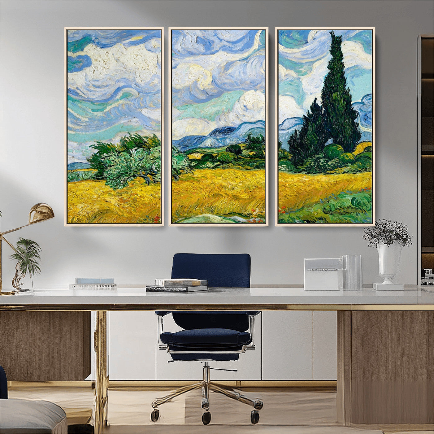 MGV-FC-48X32-3P - Wheatfield With Cypresses By Van Gogh Painting Wall Art Canvas Print