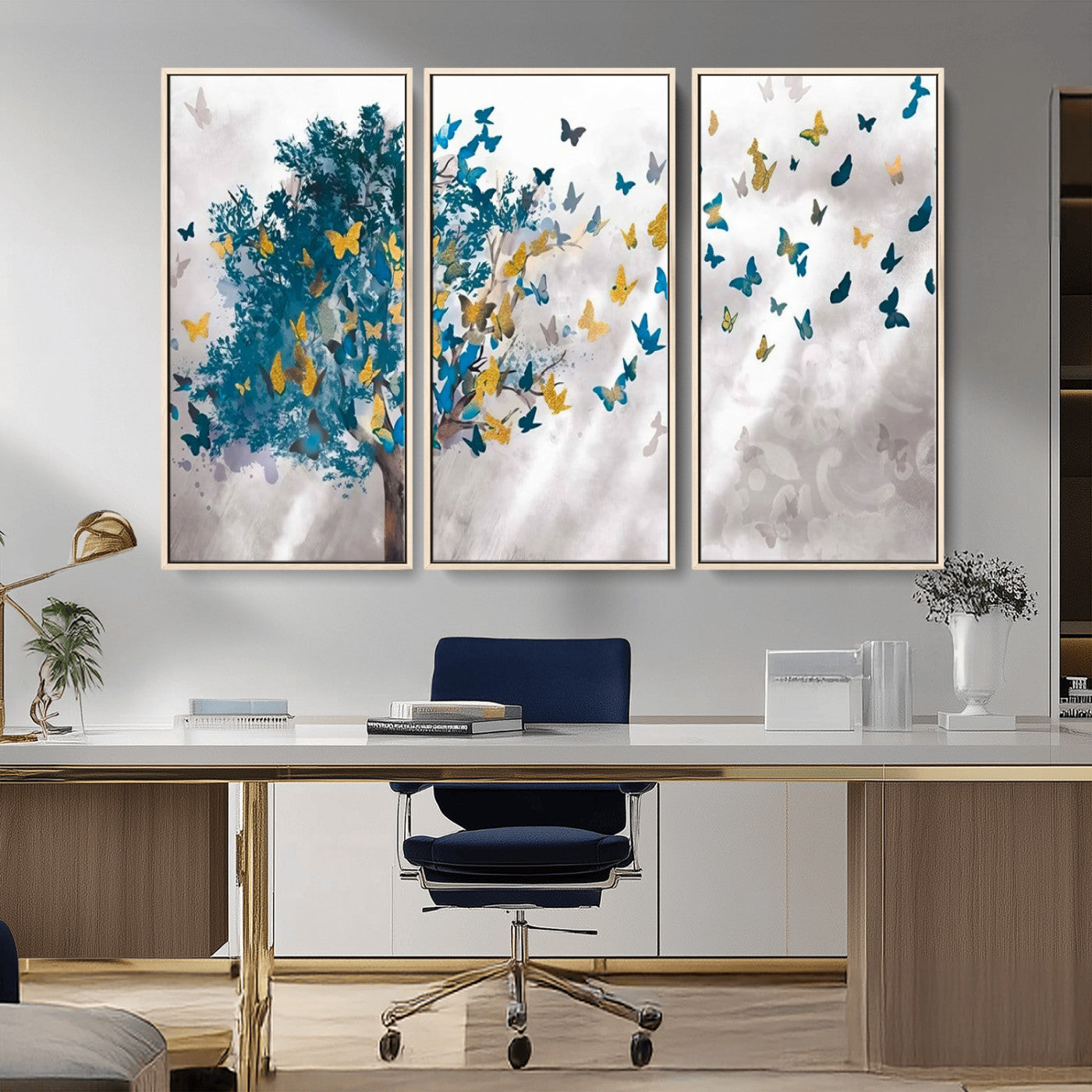 MGV-FC-48X32-3P - Tree Butterfly Abstract Tree and Butterfly Wall Art Canvas Print