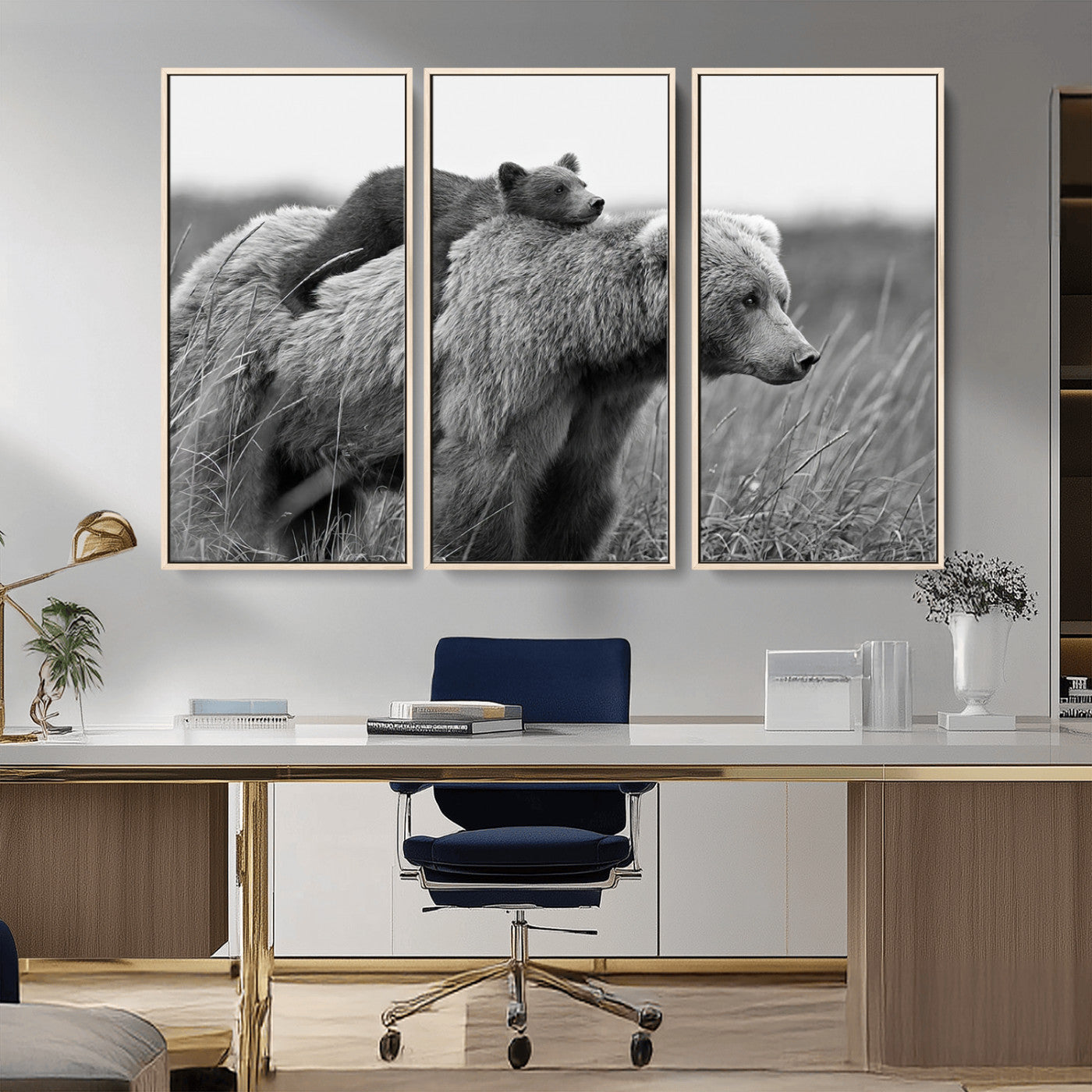 MGV-FC-48X32-3P - Bear and Cub Wall Art Canvas | 399 Bear Cub Wildlife-Inspired Animal Art for Living Room or Office | Grizzly Bear Print of Photography