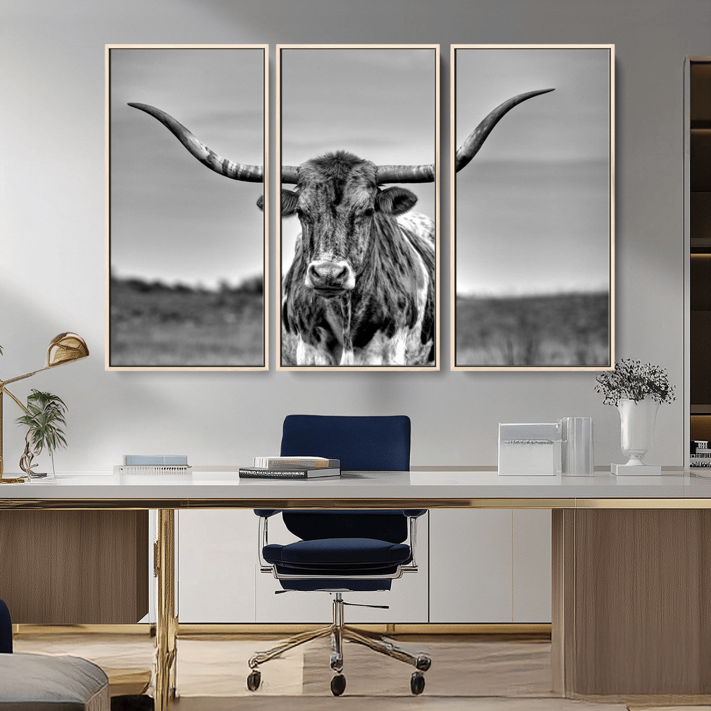 MGV-FC-48X32-3P - Texas Longhorn Cpw Wall Art, Texas Longhorn Canvas, Cattle Canvas Print