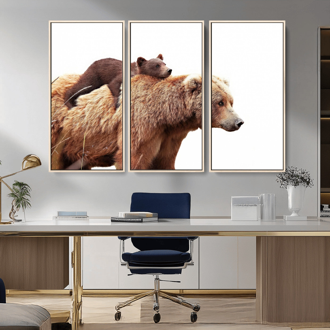 MGV-FC-48X32-3P - Mother and Baby Bear Canvas Wall Art - Adorable Wildlife Animal Print, Cozy Rustic Decor for Living Room,
