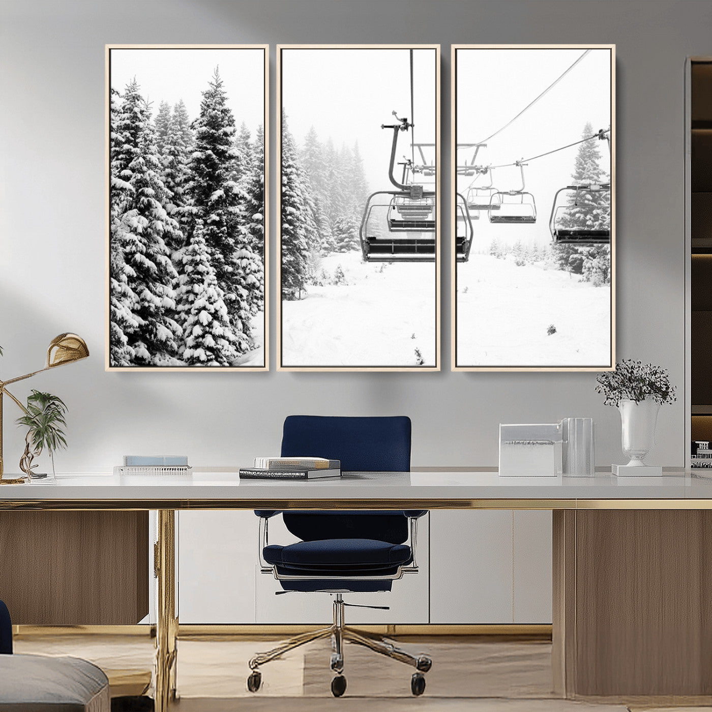 MGV-FC-48X32-3P - Ski Wall Art - Ski Lift Wall Art Canvas Print Snow Covered Spruce Trees Winter Wall Art Ski Skier Gift Ski Resort Canvas Wall Art