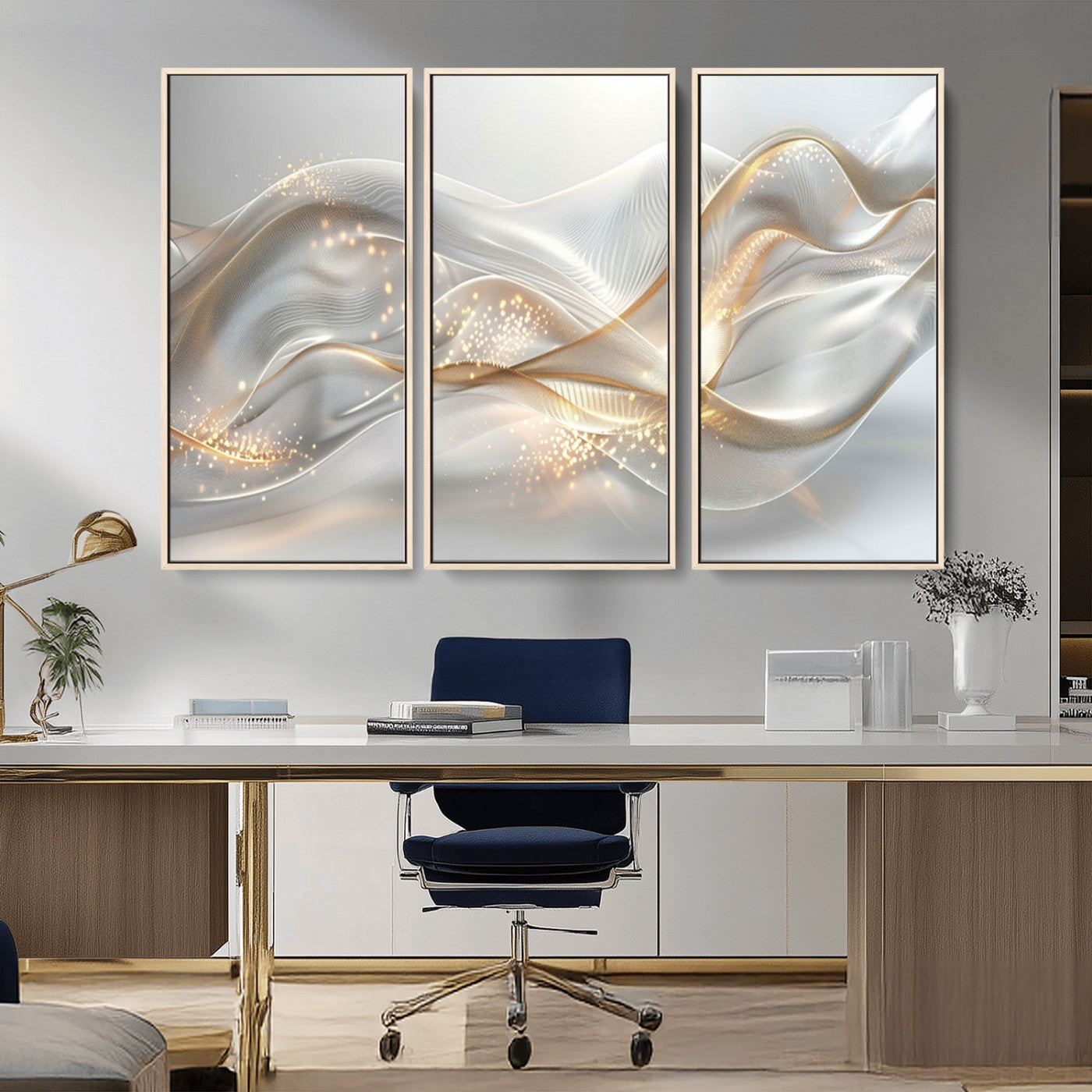 -Abstract art Grey and Gold Lines Wall Art
