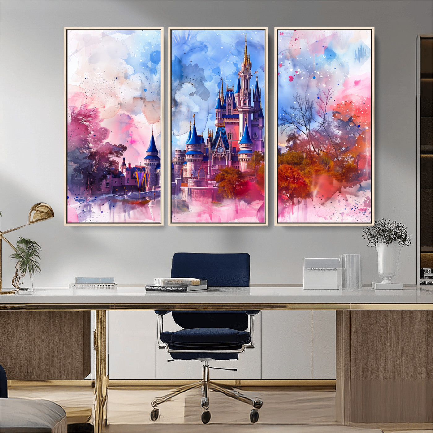 MGV-FC-48X32-3P - Disney Wall Art: Dreamy Watercolor Cinderella Castle Canvas Print