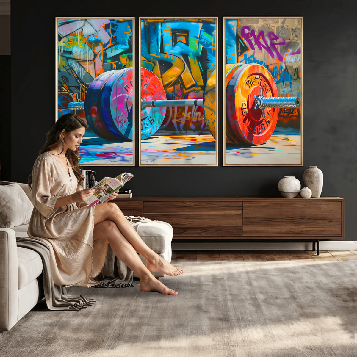 70871-MGV-CV-36X24 - Fitness Gym Barbell Graffiti Wall Art Canvas Print