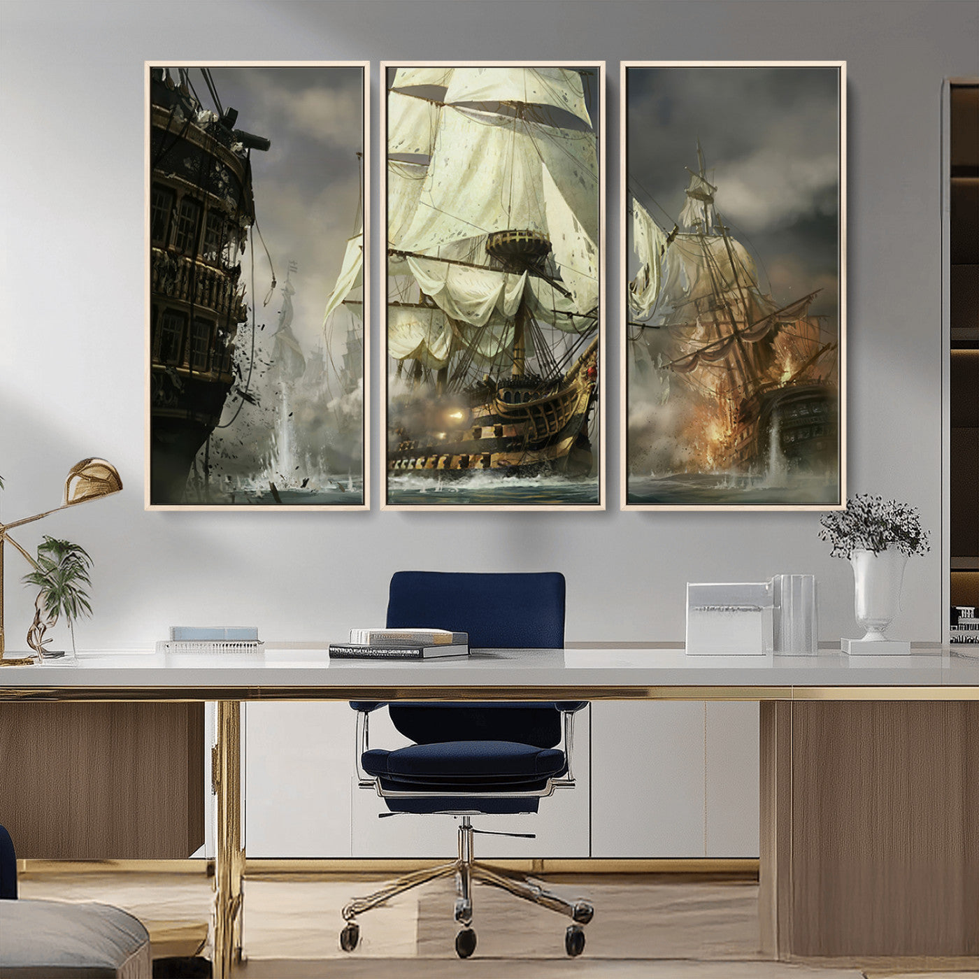 MGV-FC-48X32-3P - Pirate Ship War Wall Art Canvas Print