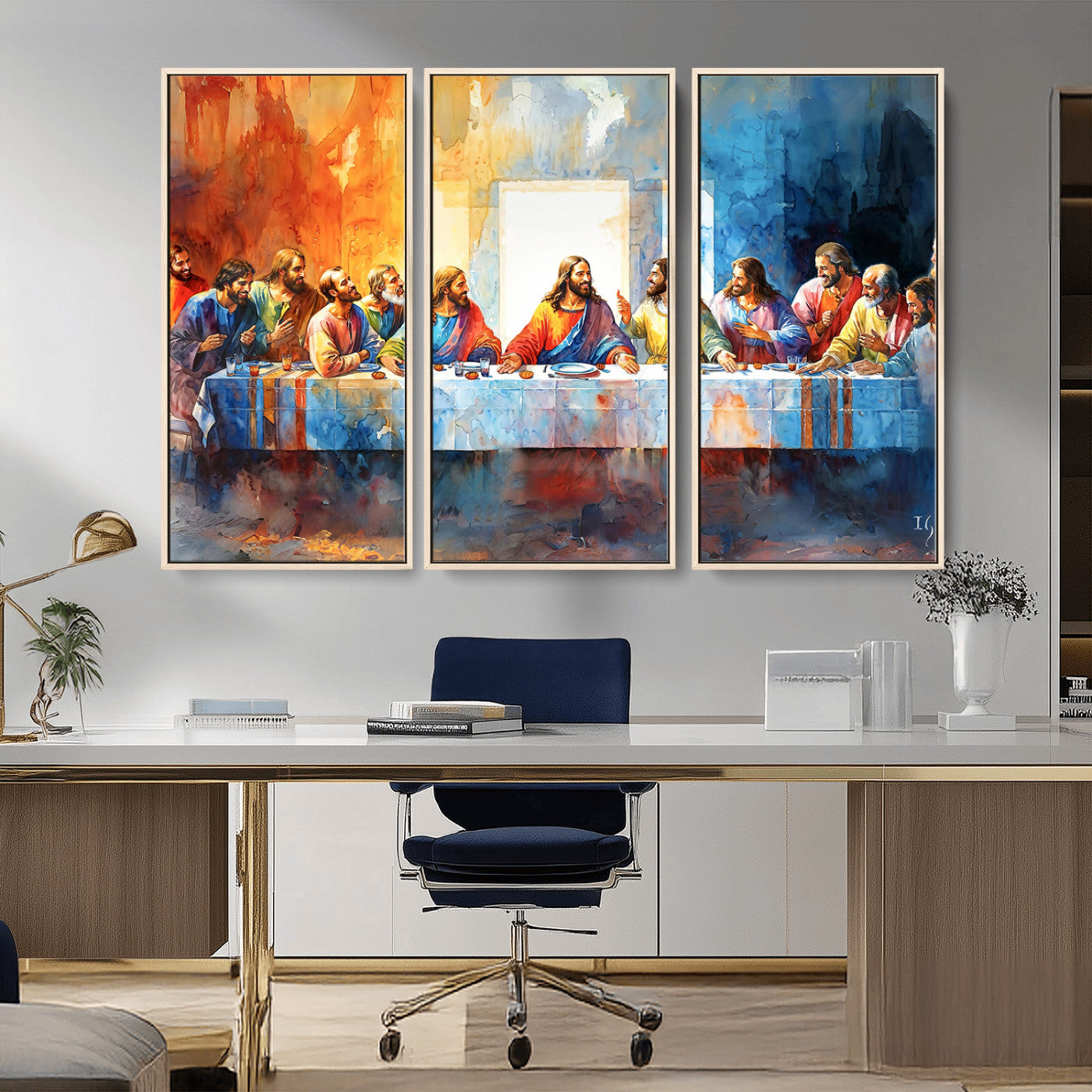 MGV-FC-48X32-3P - Abstract Waterolor The Last Supper Wall Art