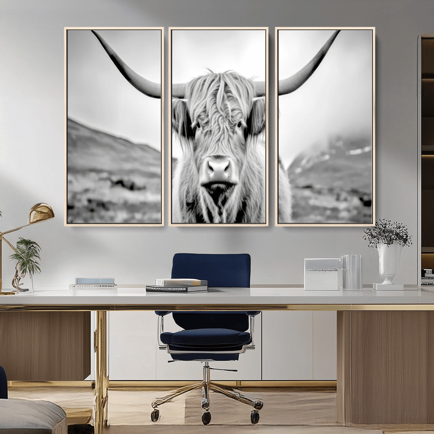 MGV-FC-48X32-3P - Scottish Cow Wall Art Canvas Print
