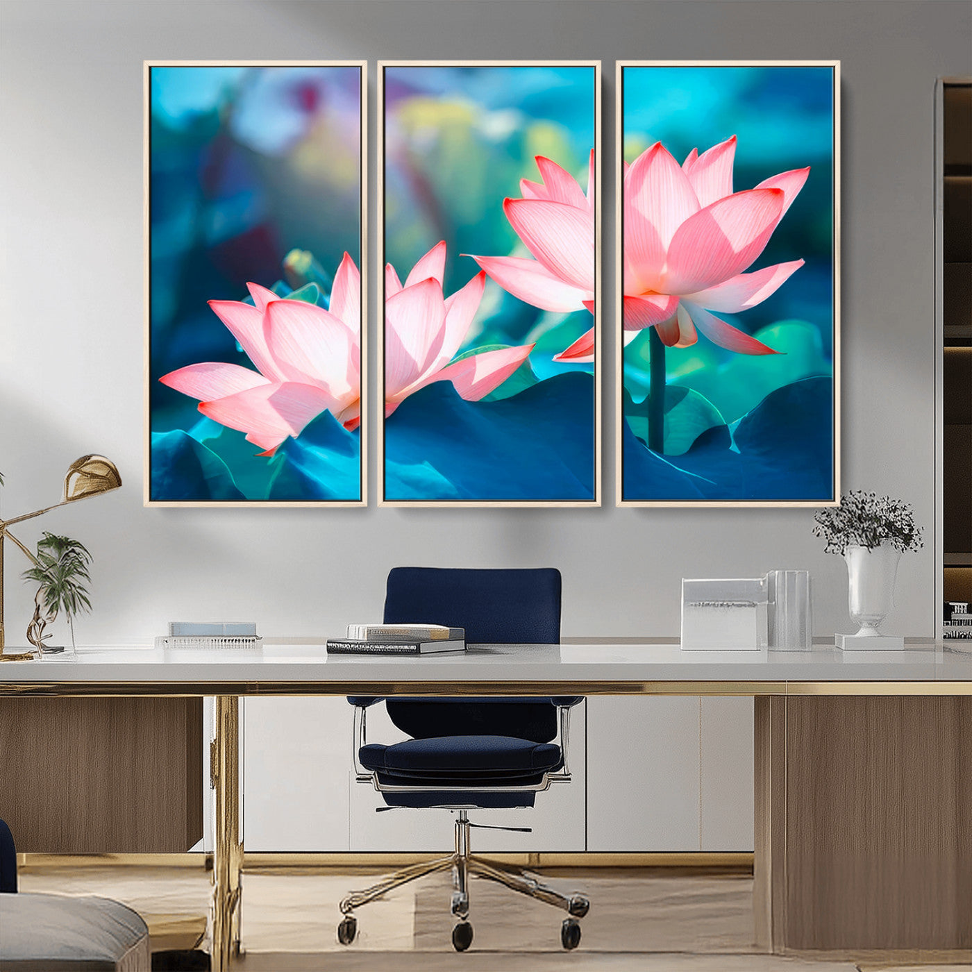 MGV-FC-48X32-3P - Pink Lotus Flower Canvas Wall Art | Vibrant Floral Wall Decor for Living Room, Office, or Bedroom | Large Botanical Art