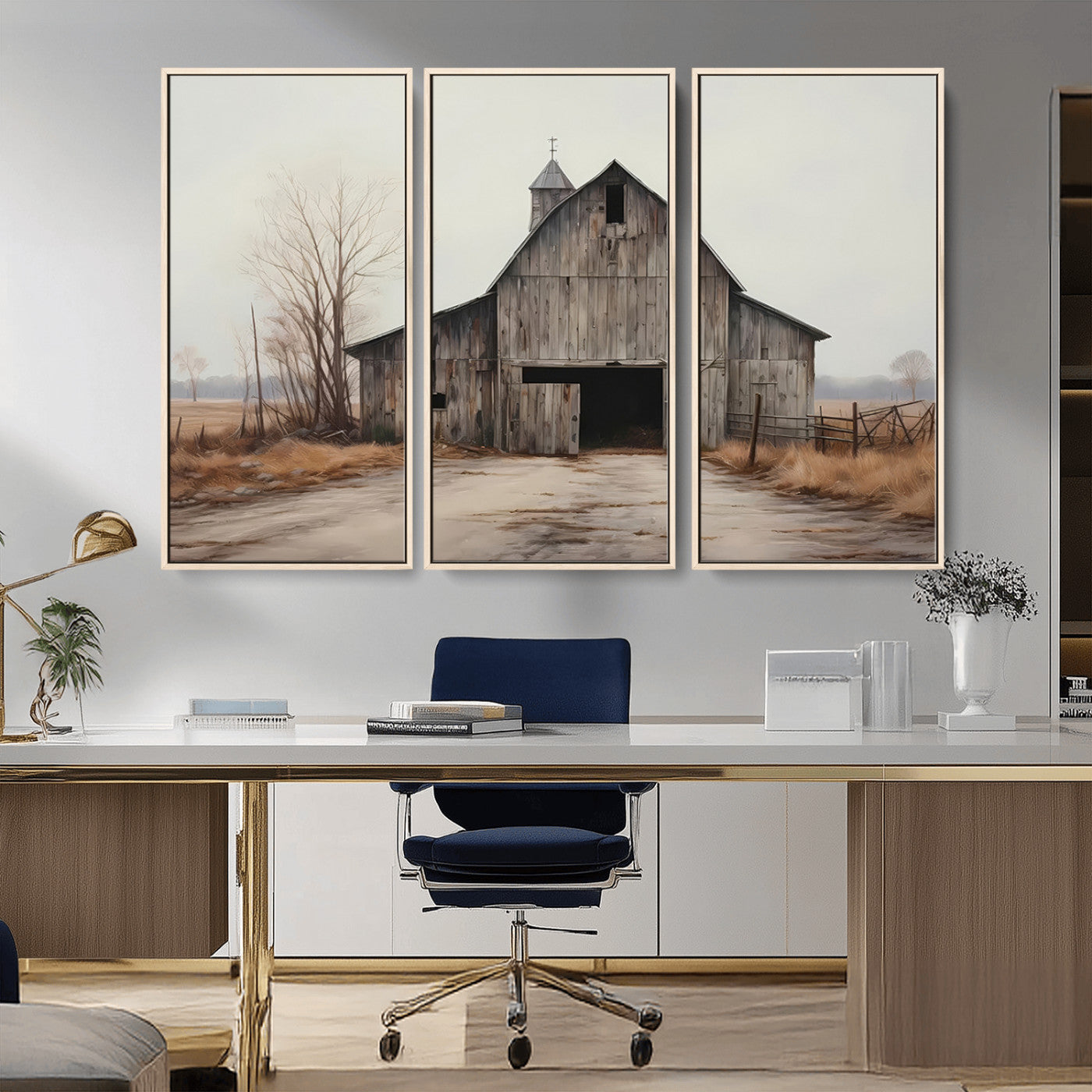 MGV-FC-48X32-3P - Farmhouse Rustic Barn Wall Art Canvas Print – Framed and Ready to Hang – Perfect Addition to Farmhouse Wall Décor